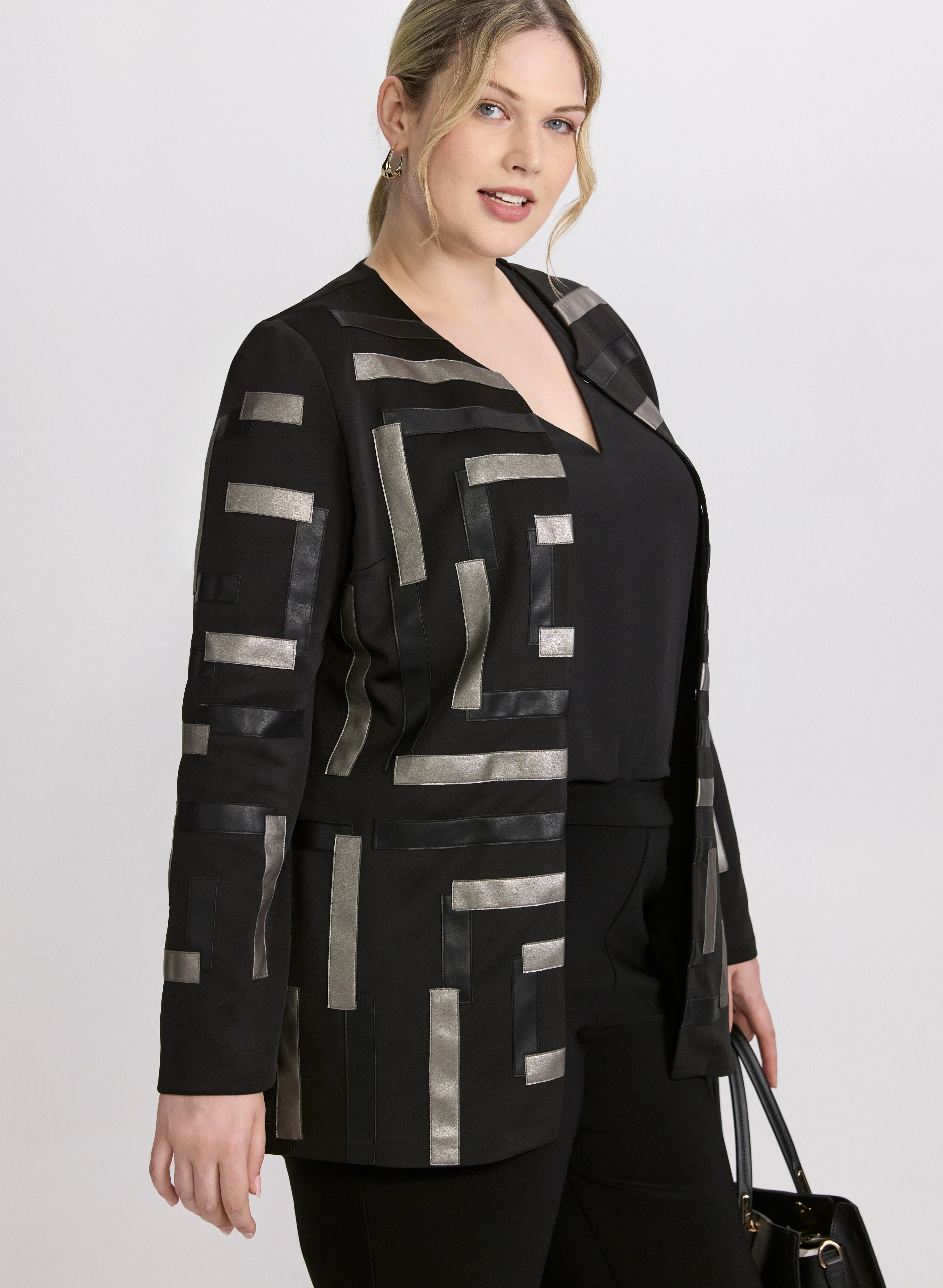 Joseph Ribkoff - Vegan Leather Geometric Jacket - Image 2