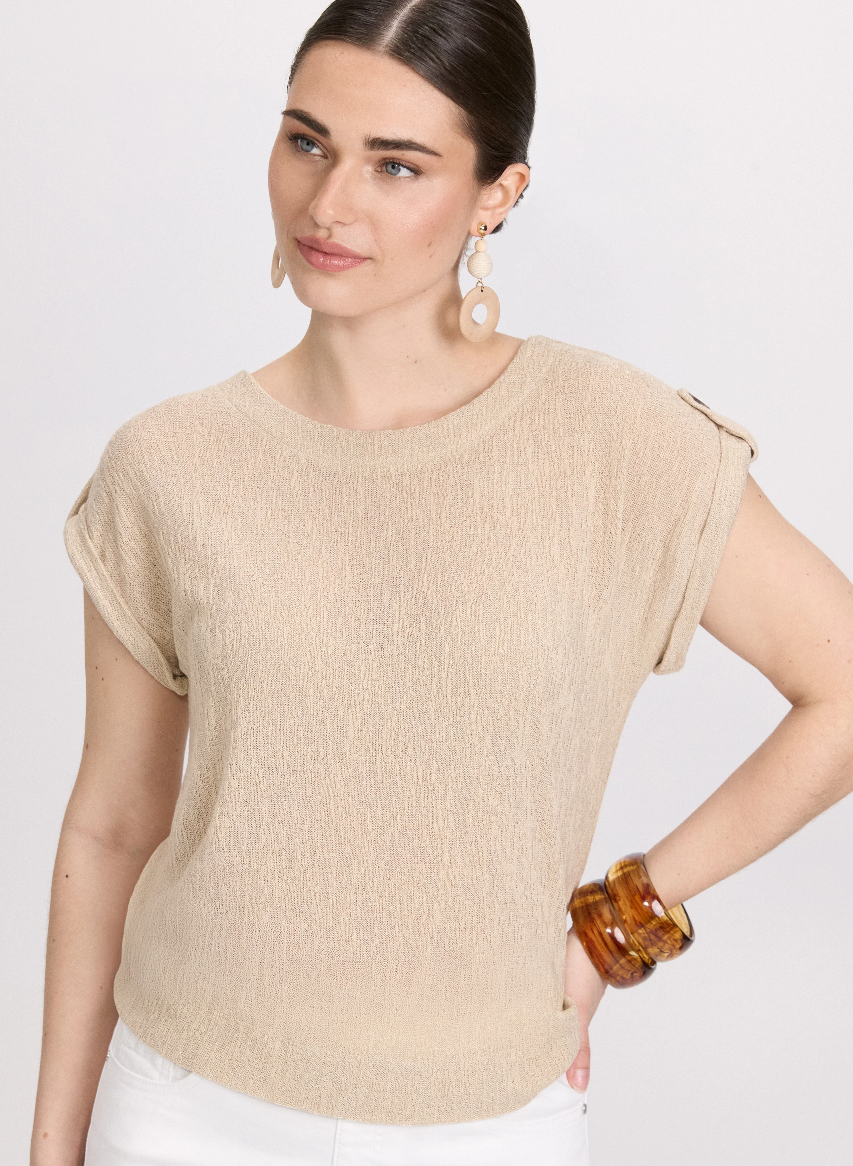 Knit Rolled Sleeve Top - Image 5