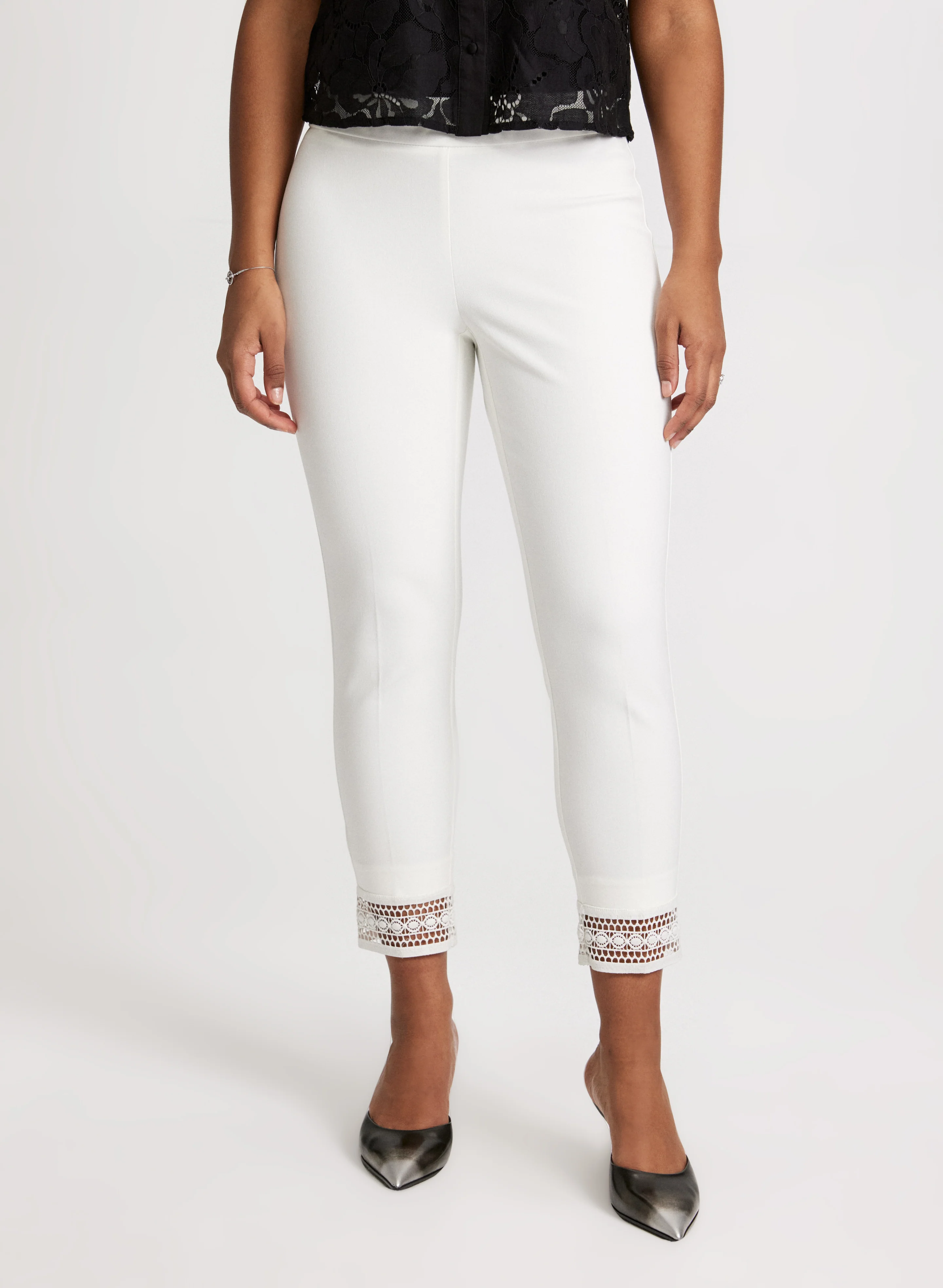 Lace Hem Pull-On Ankle Pants