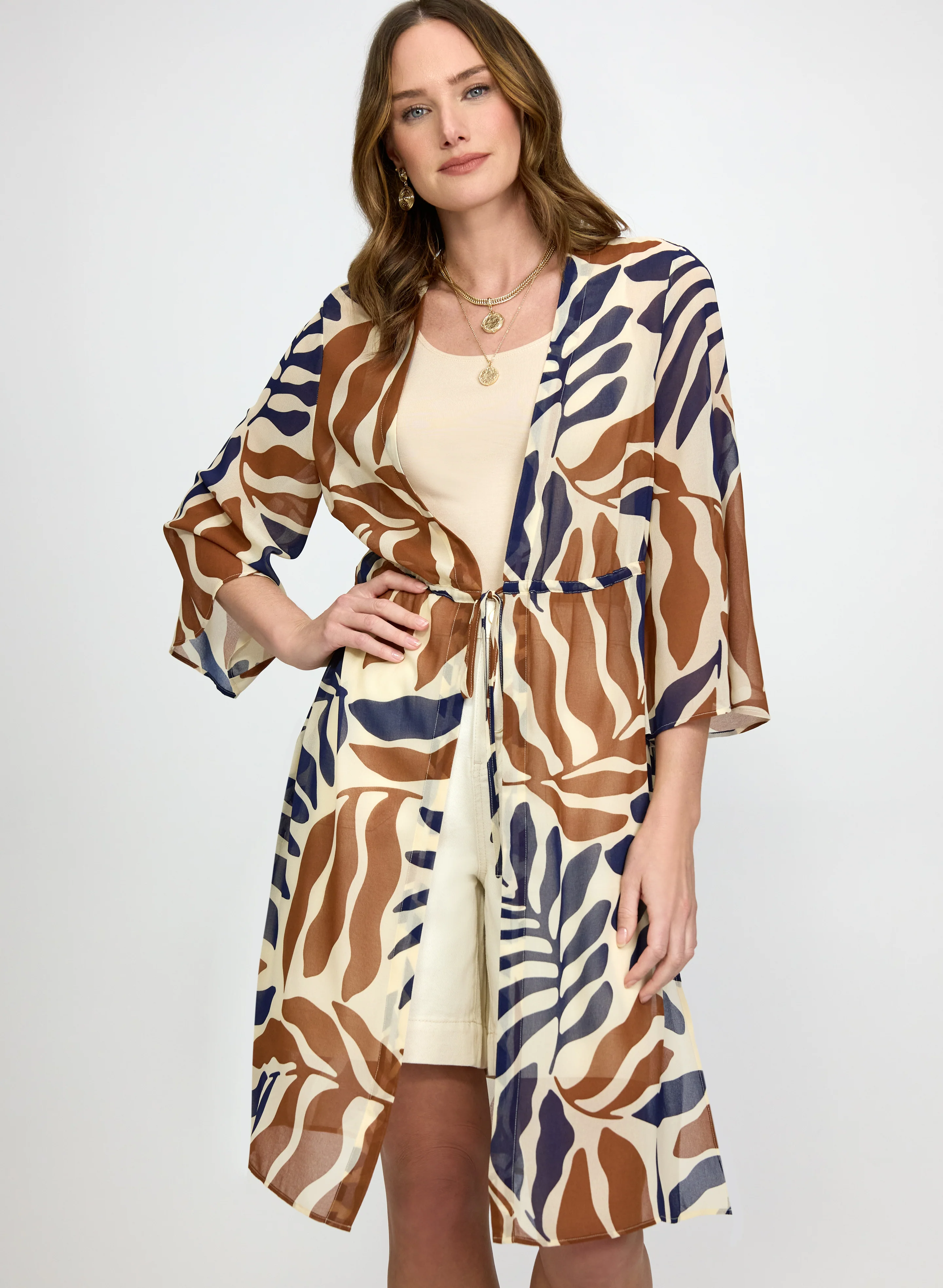 Leaf Print Chiffon Blouse