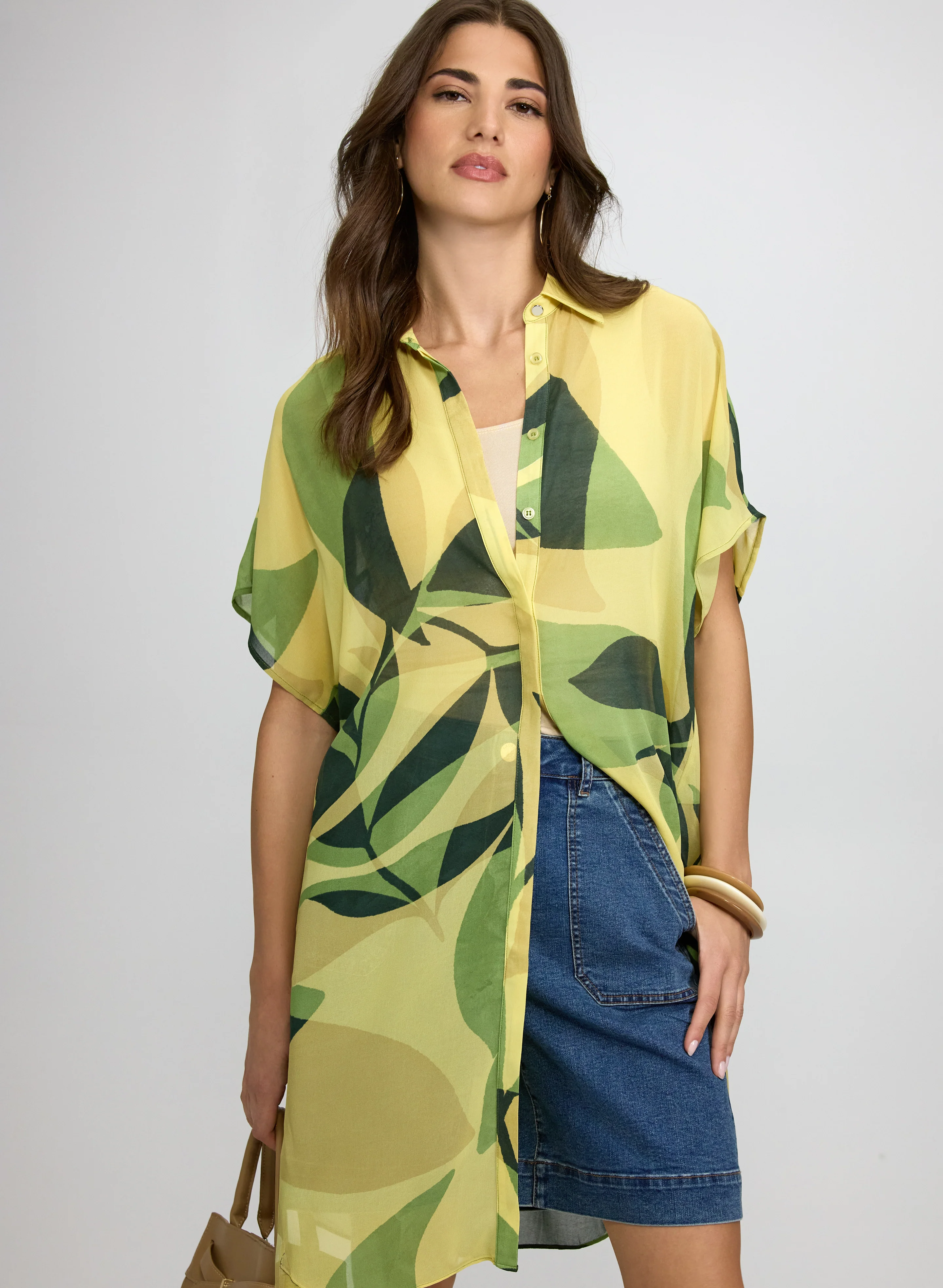 Leaf Print Chiffon Tunic