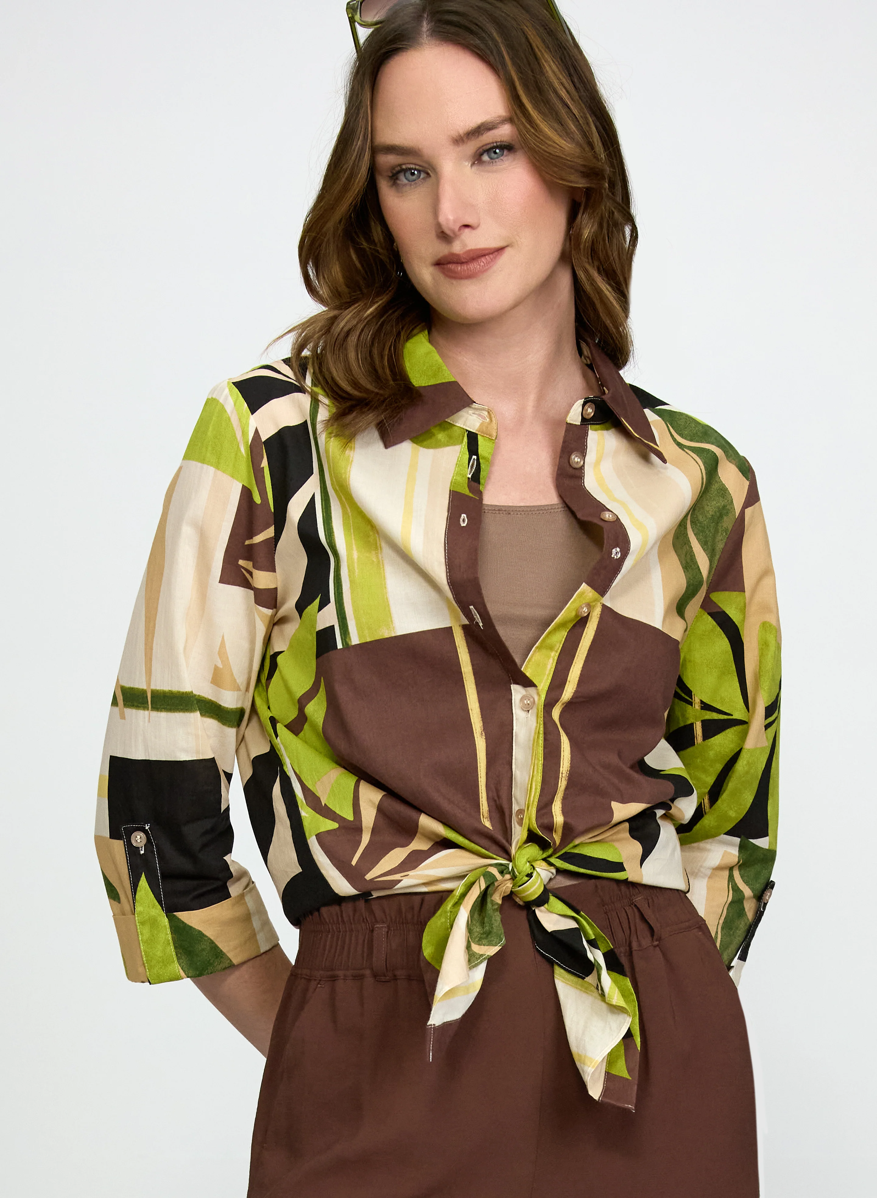Leaf Print Cotton Blouse