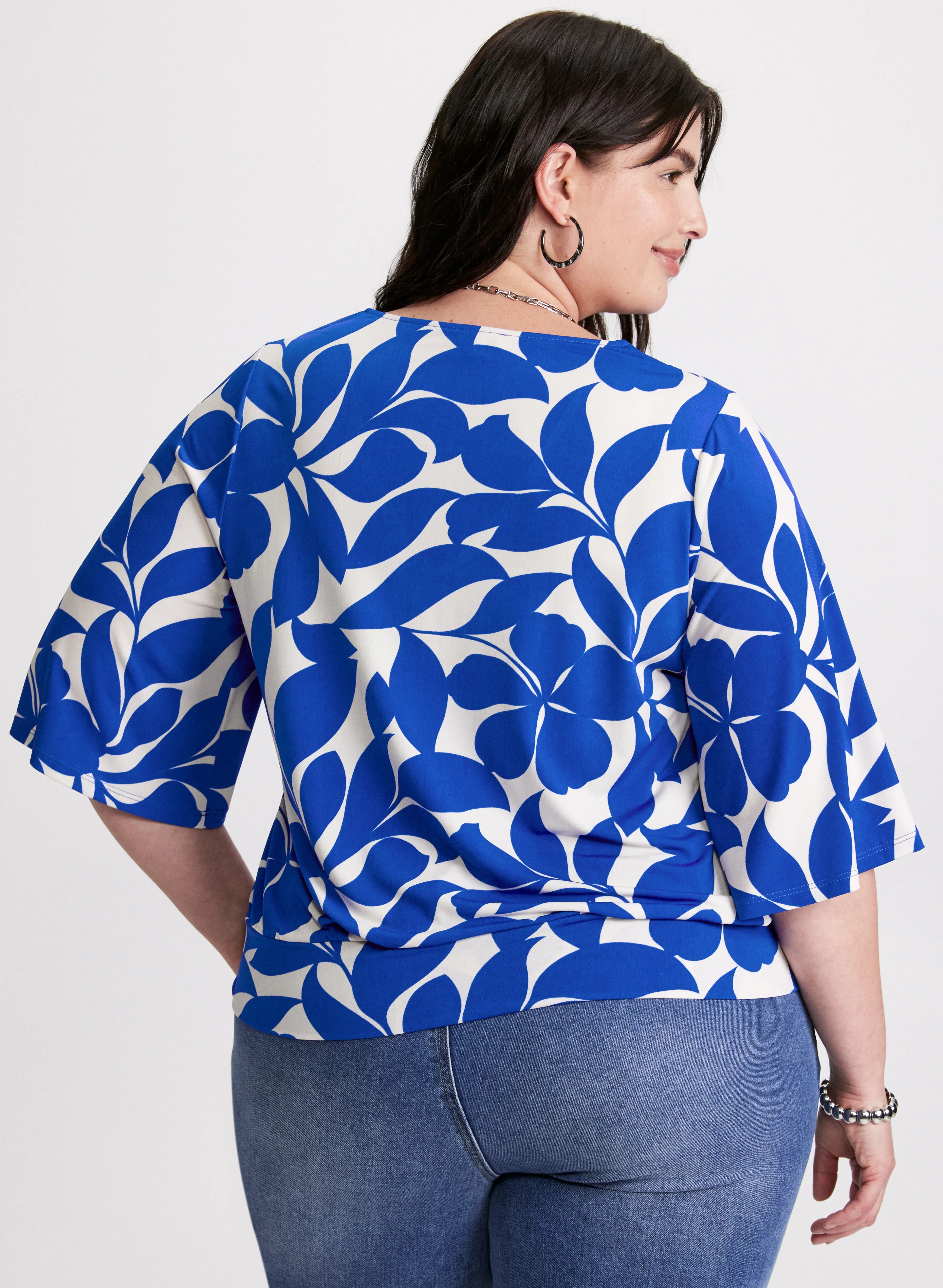 Leaf Print V-Neck Top - Image 4