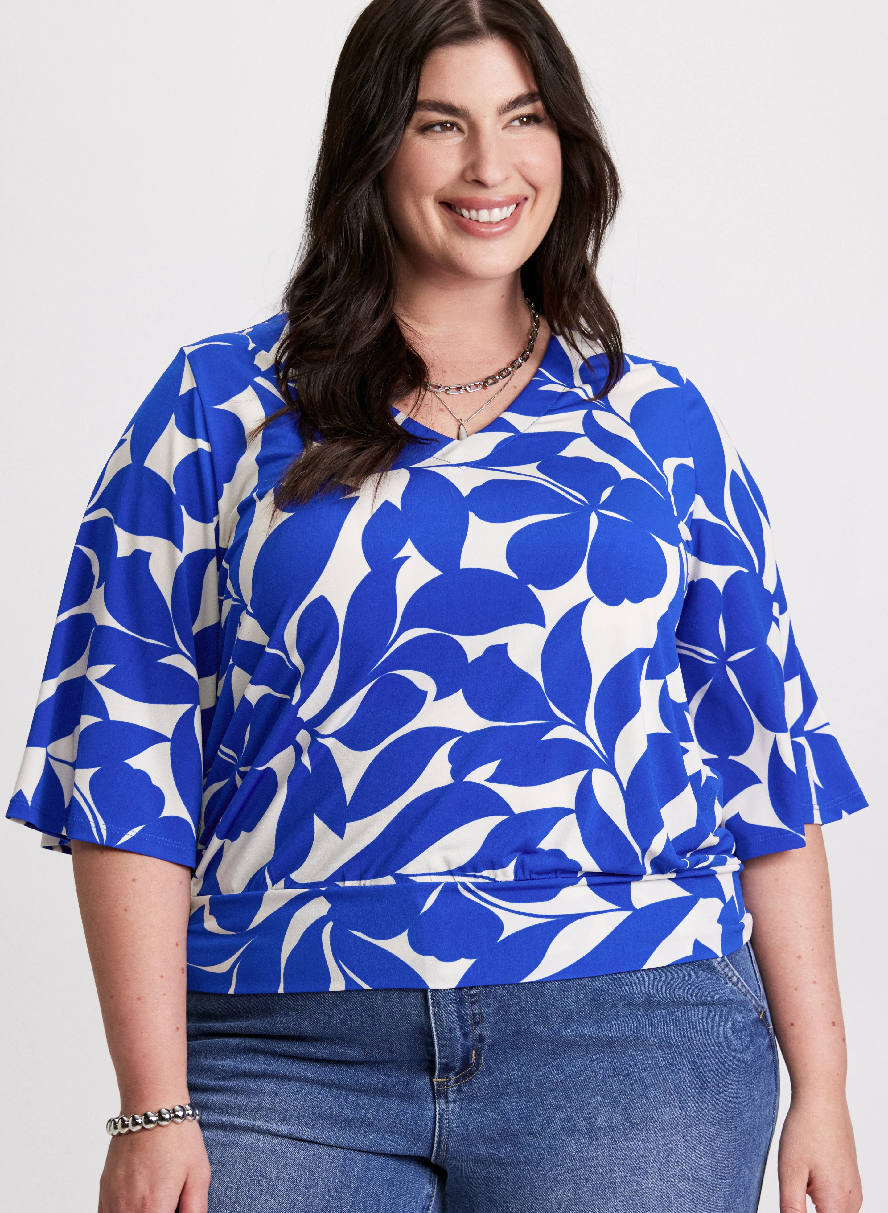 Leaf Print V-Neck Top - Image 5