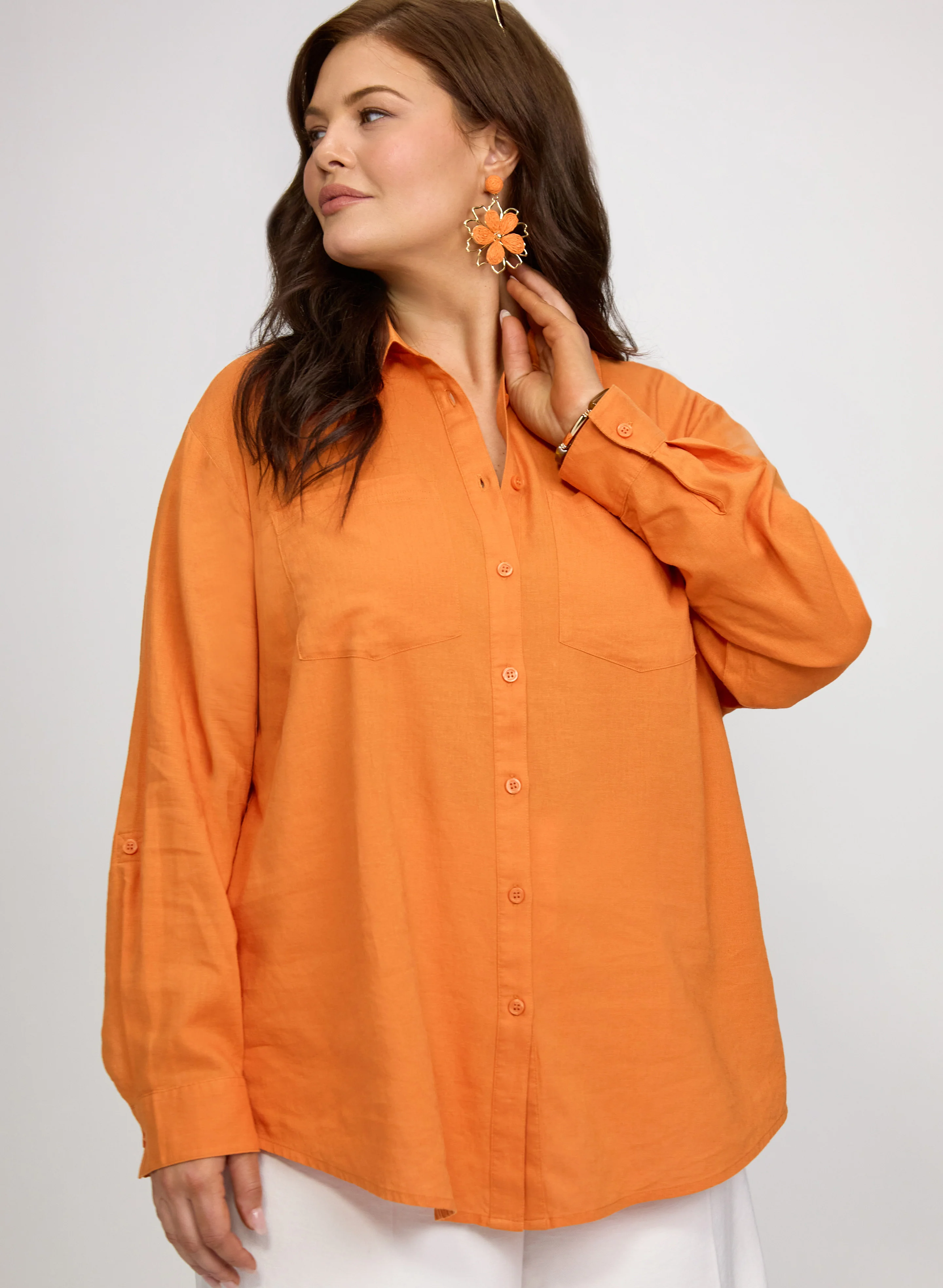 Linen-Blend Button-Down Blouse - Image 2