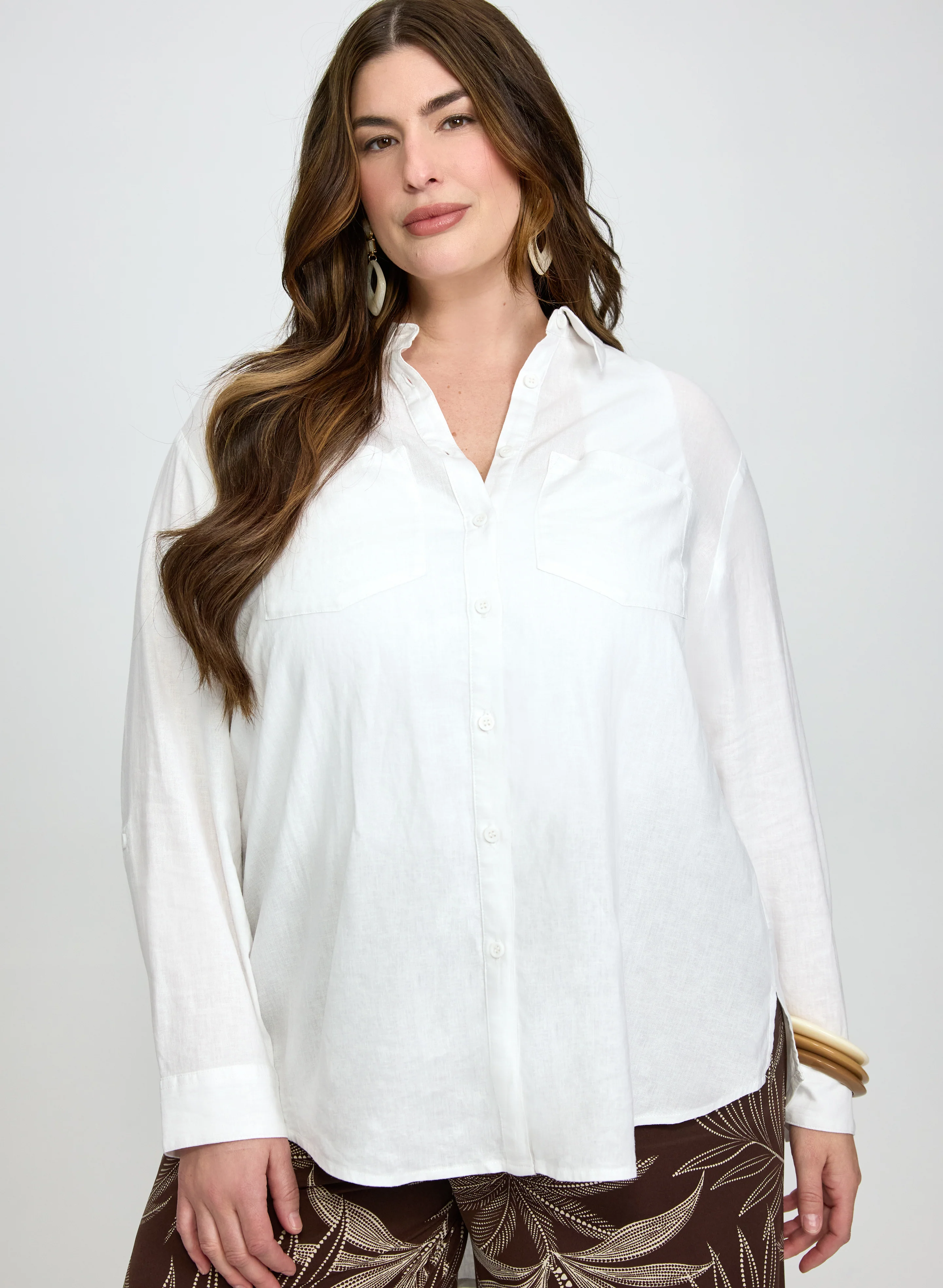Linen-Blend Button-Down Blouse - Image 2