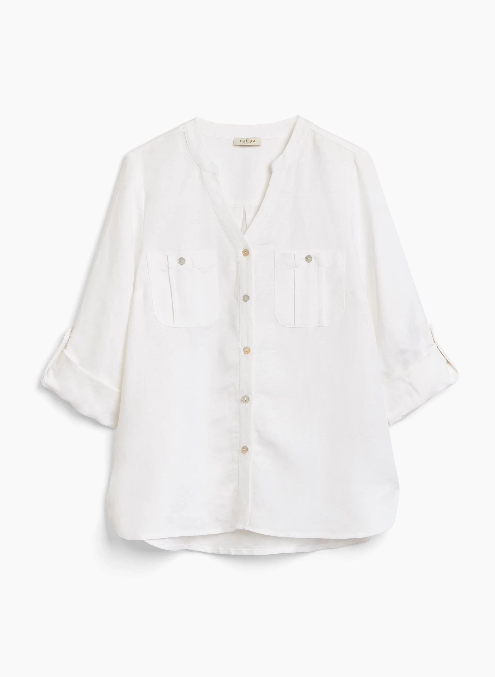 Linen Blend Button Front Blouse - Image 2
