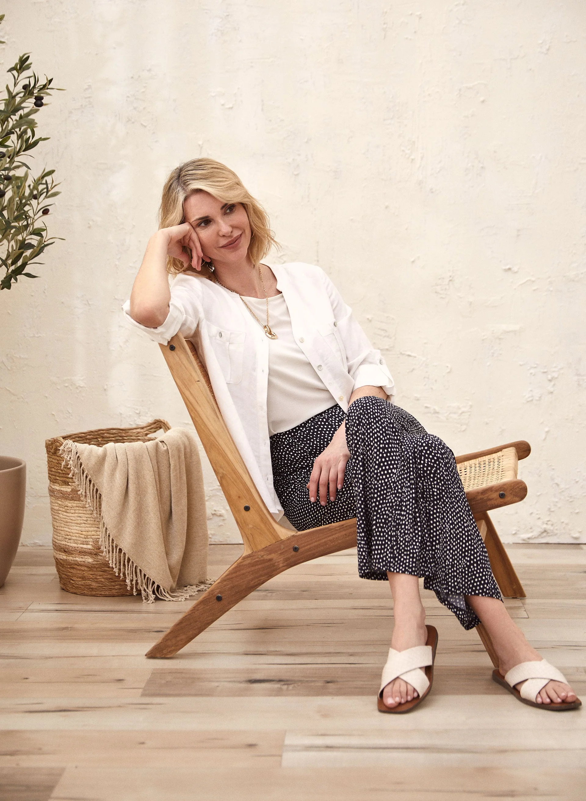 Linen Blend Button Front Blouse - Image 4