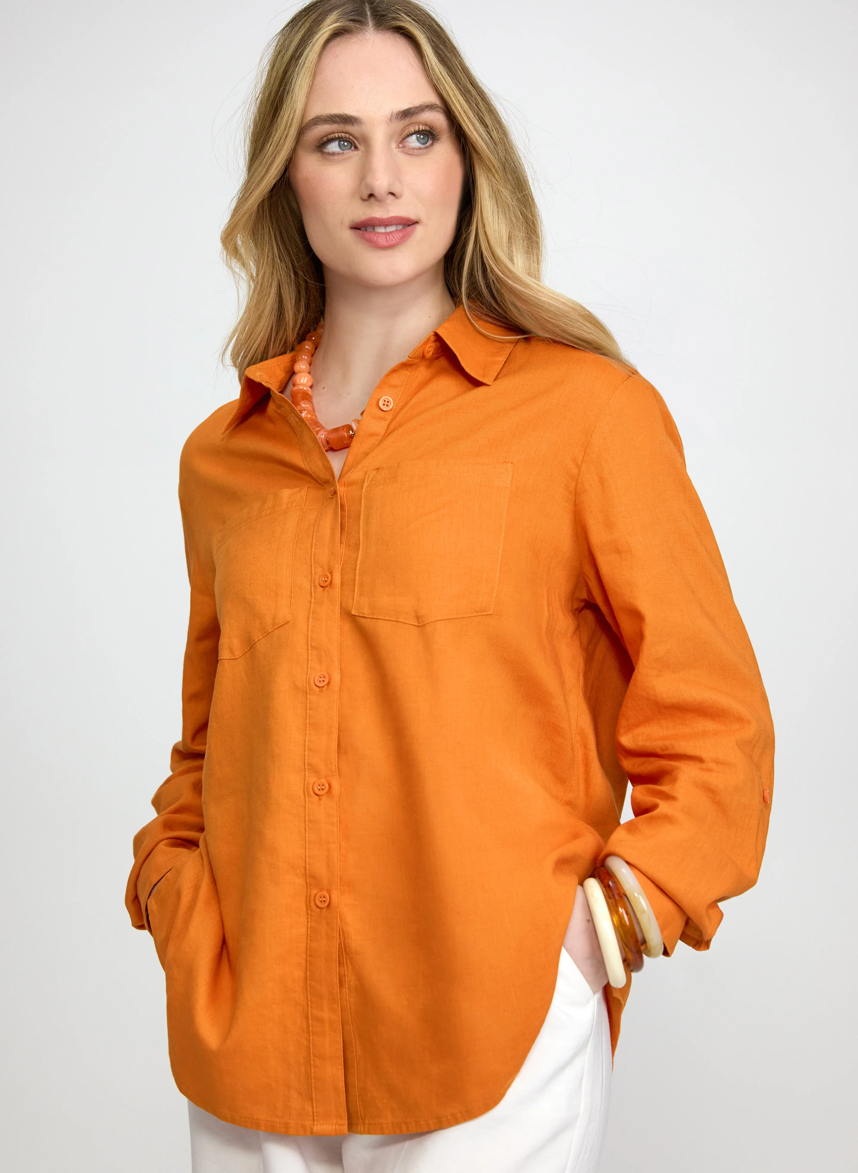 Linen-Blend Button-Down Blouse - Image 5