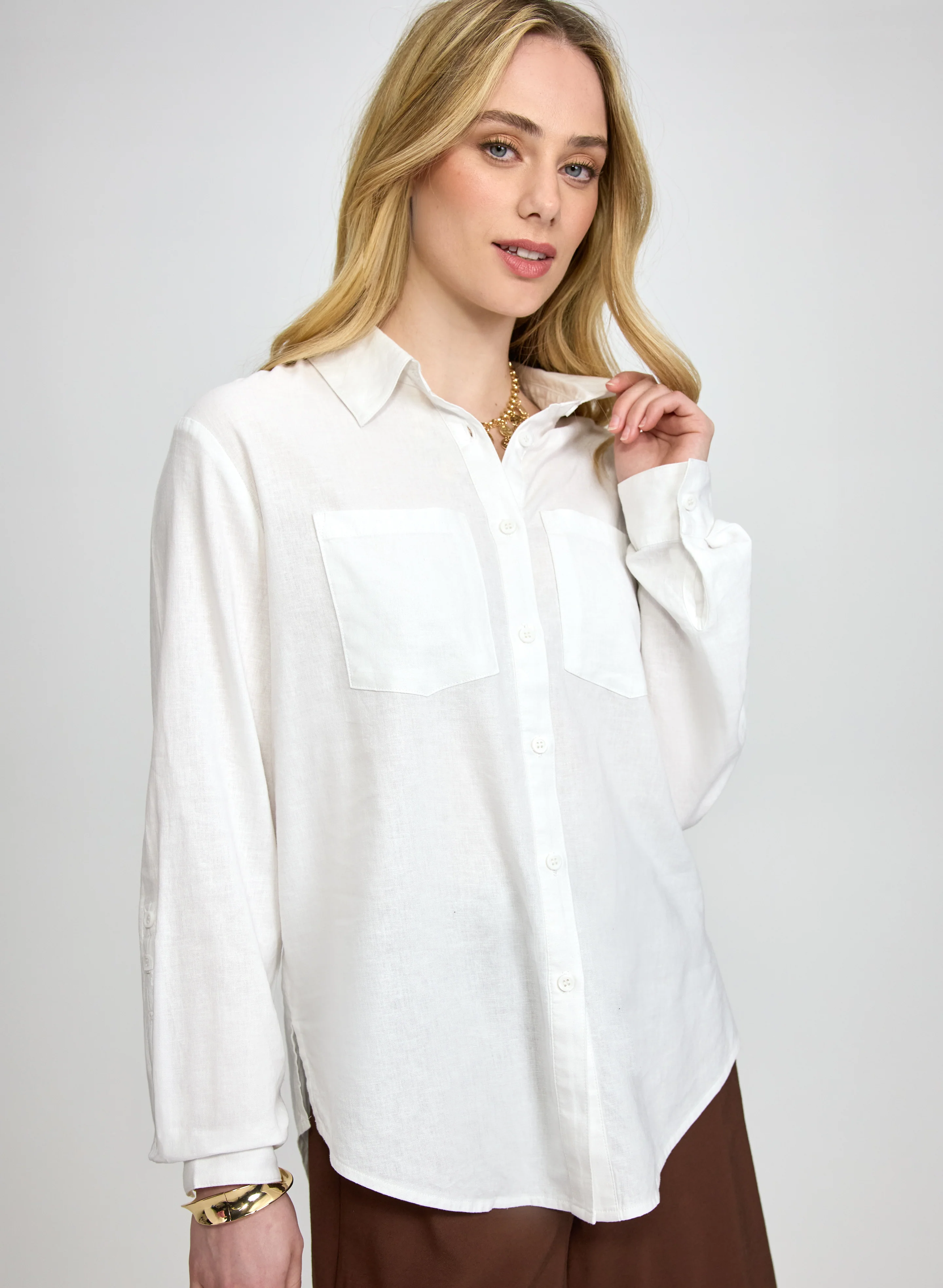 Linen-Blend Button-Down Blouse - Image 2