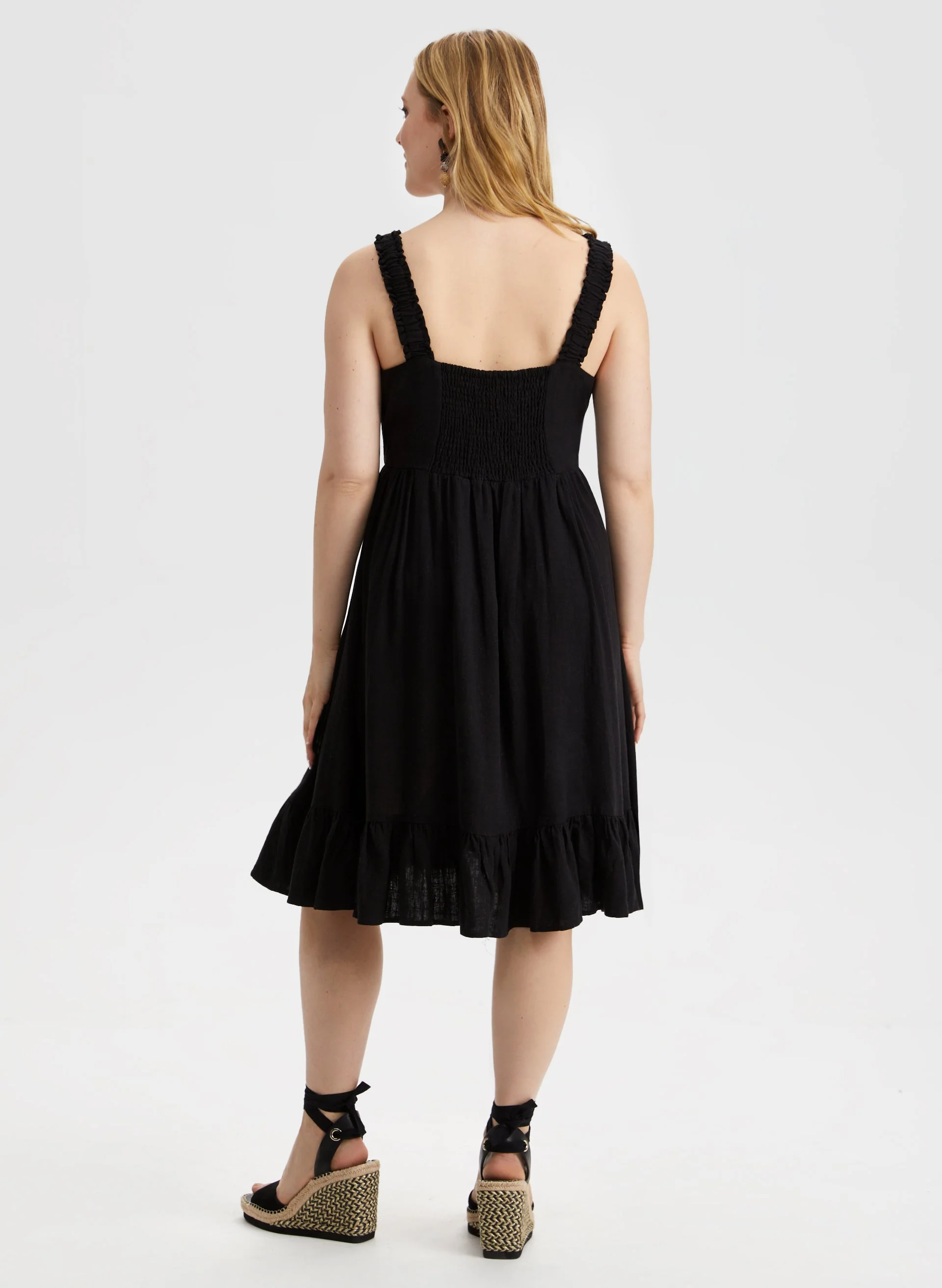 Linen Blend Elastic Strap Dress - Image 2