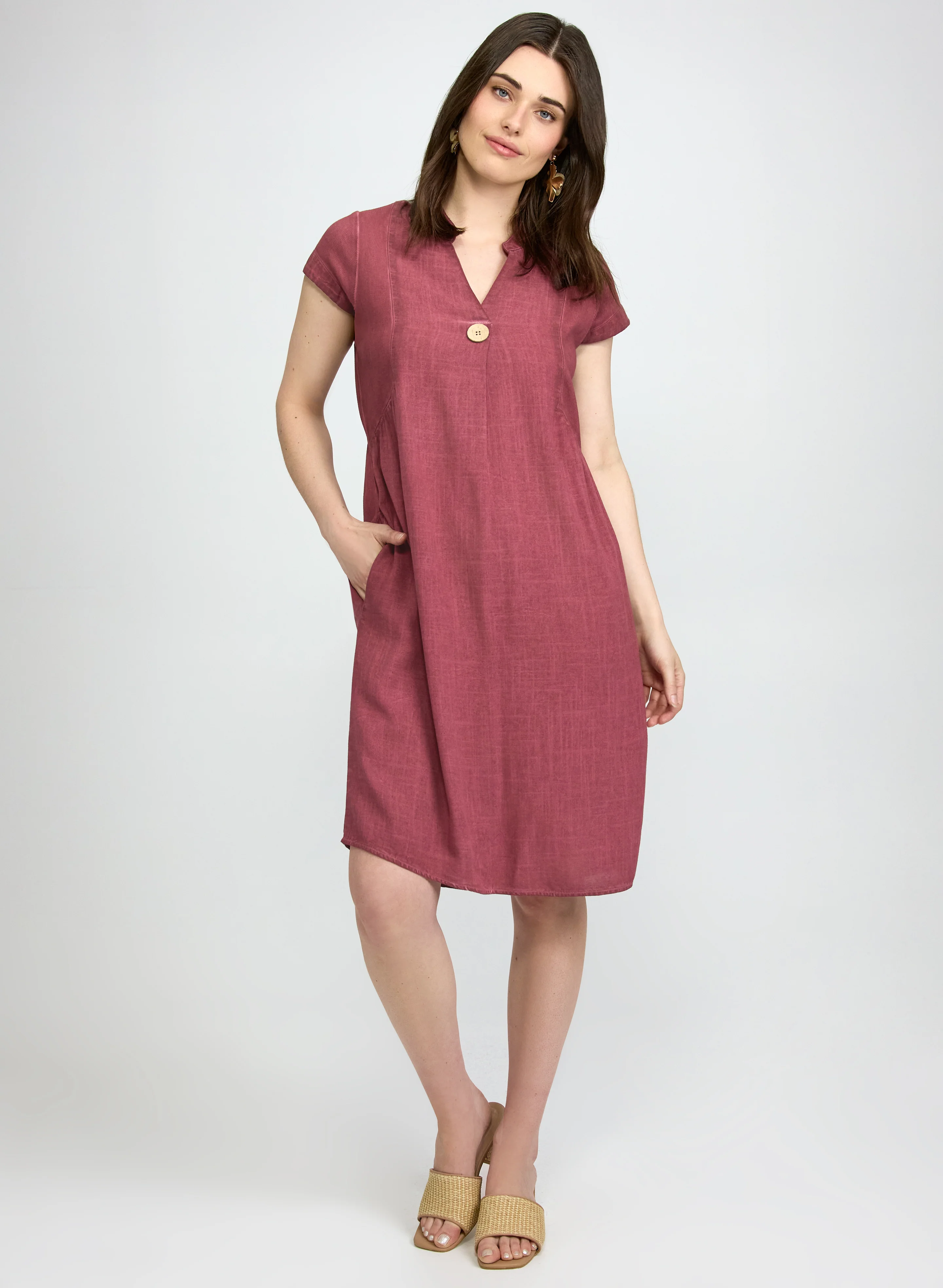 Linen-Blend Pocket Dress