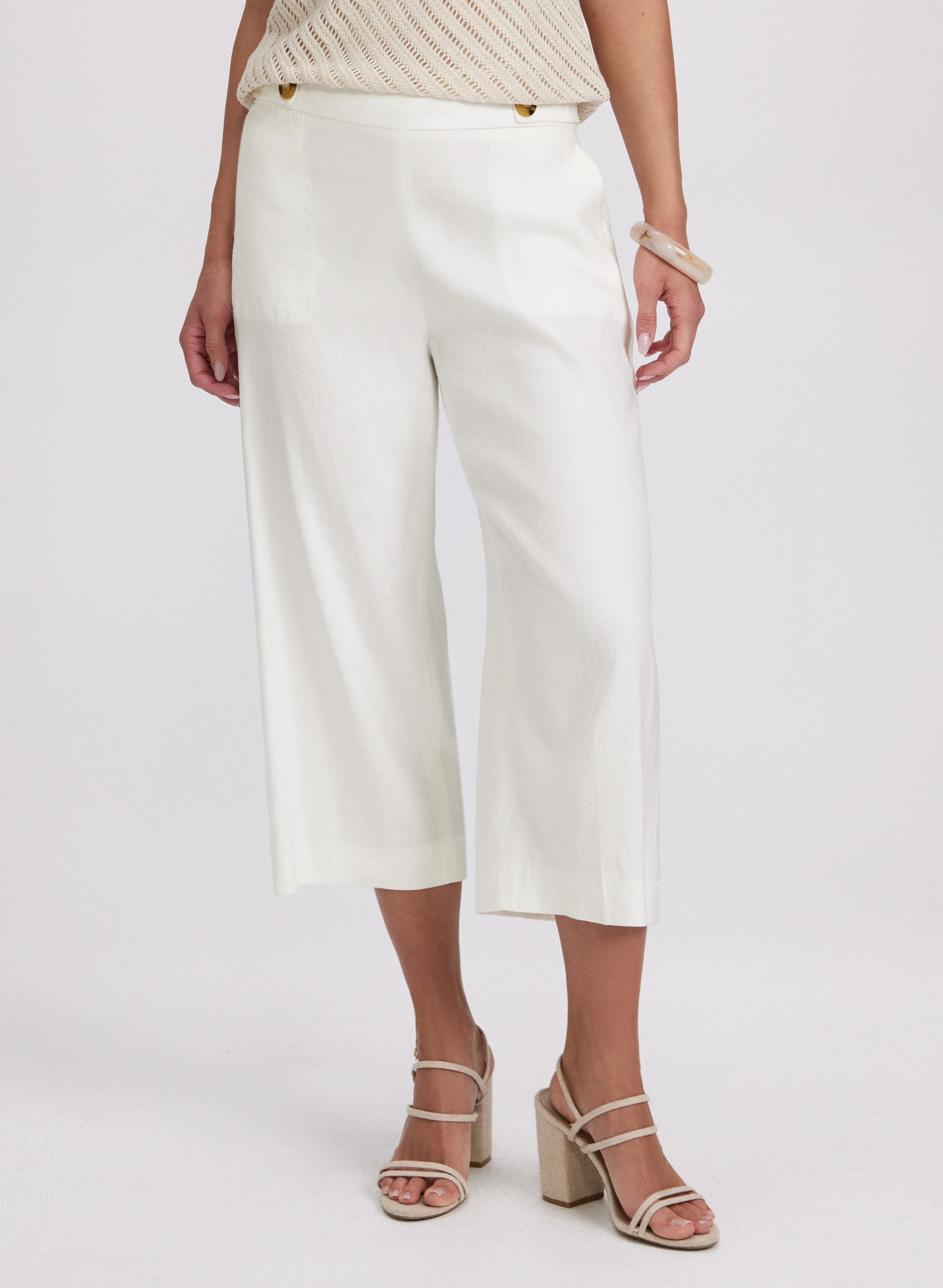 Linen-Blend Wide-Leg Capris