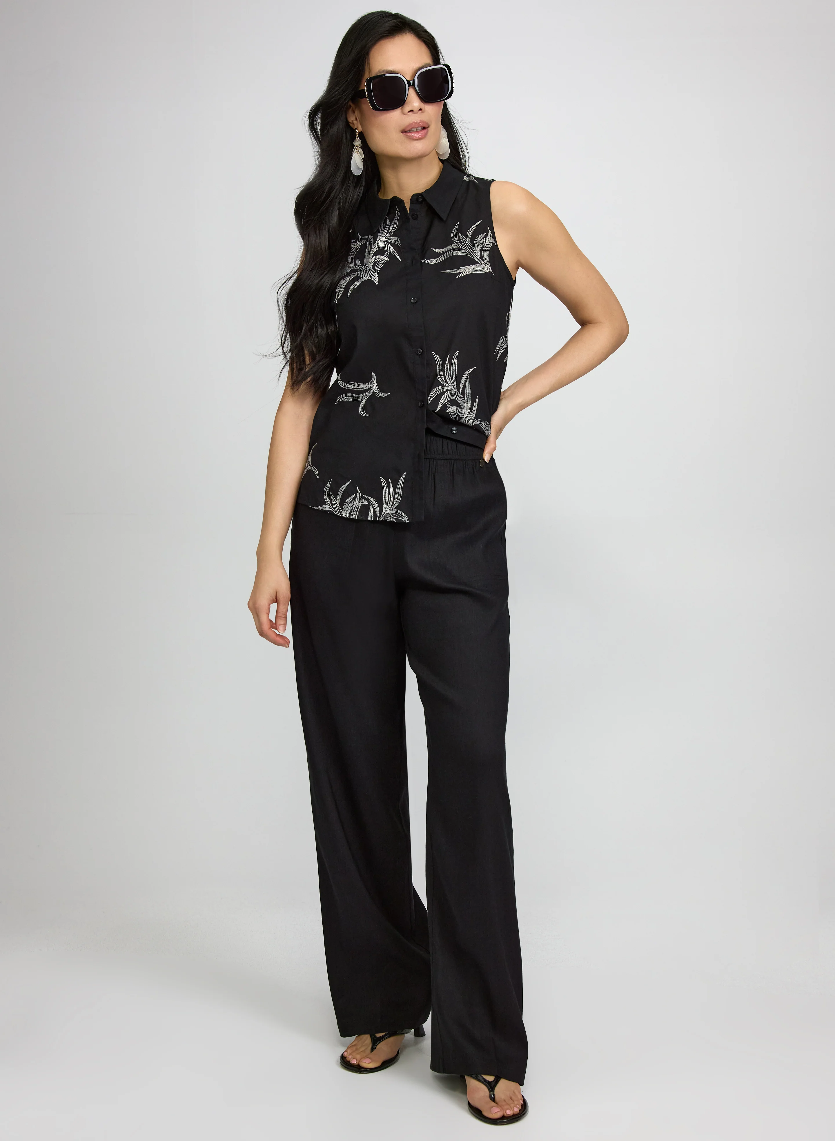 Linen-Blend Wide-Leg Pants - Image 3