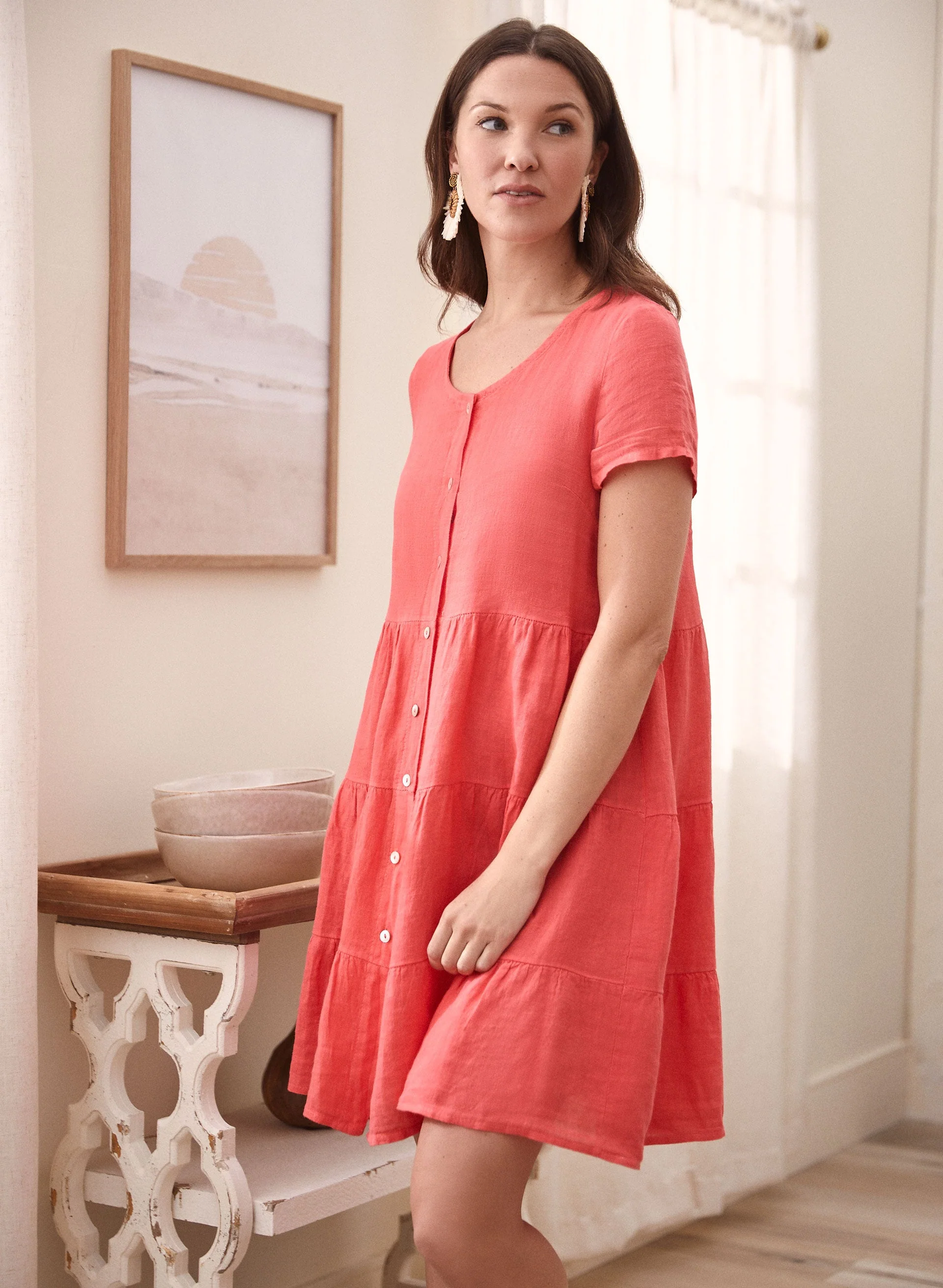 Linen Tiered Shirt Dress - Image 5
