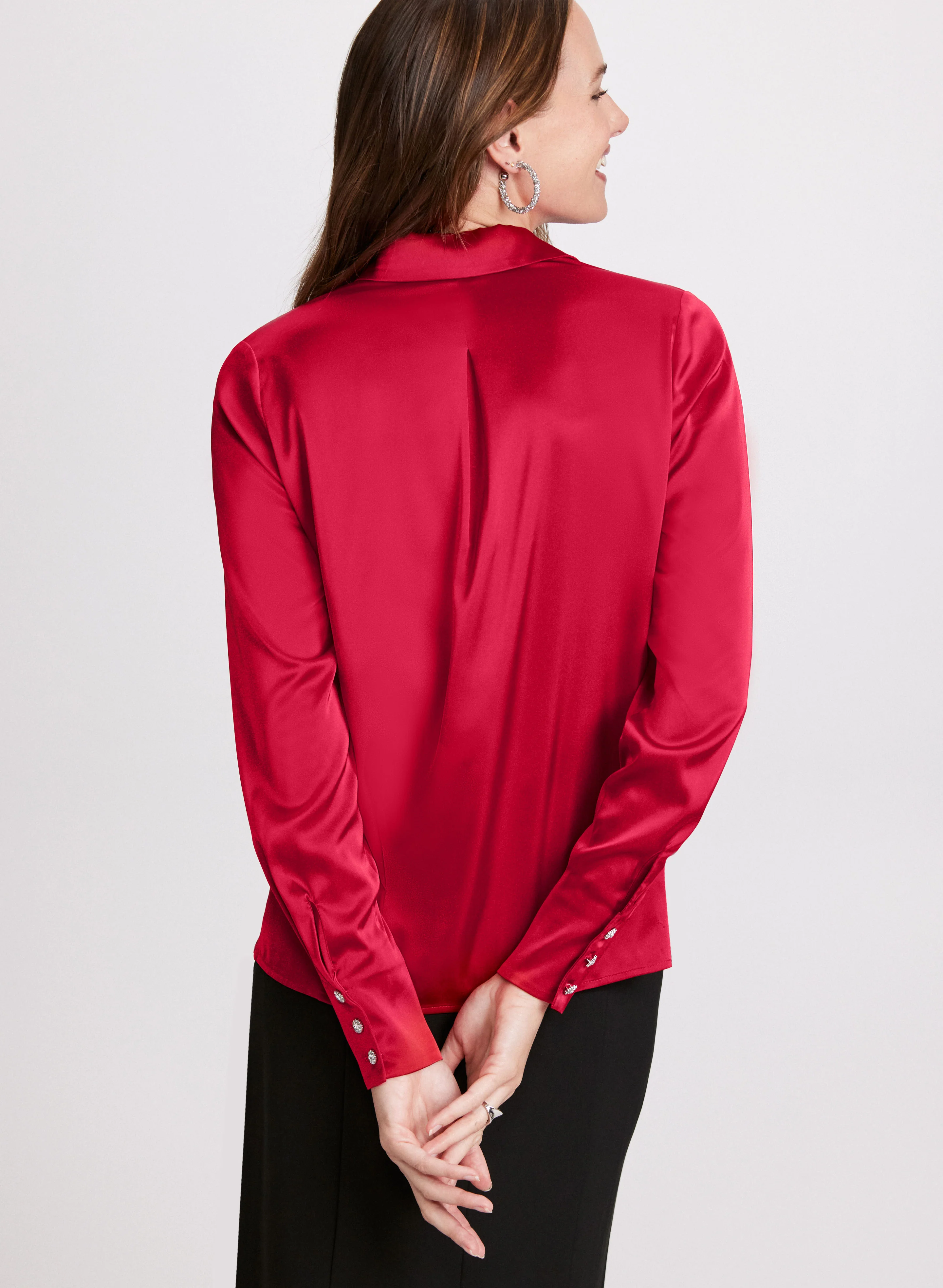 Satin Rhinestone Button Blouse - Image 5