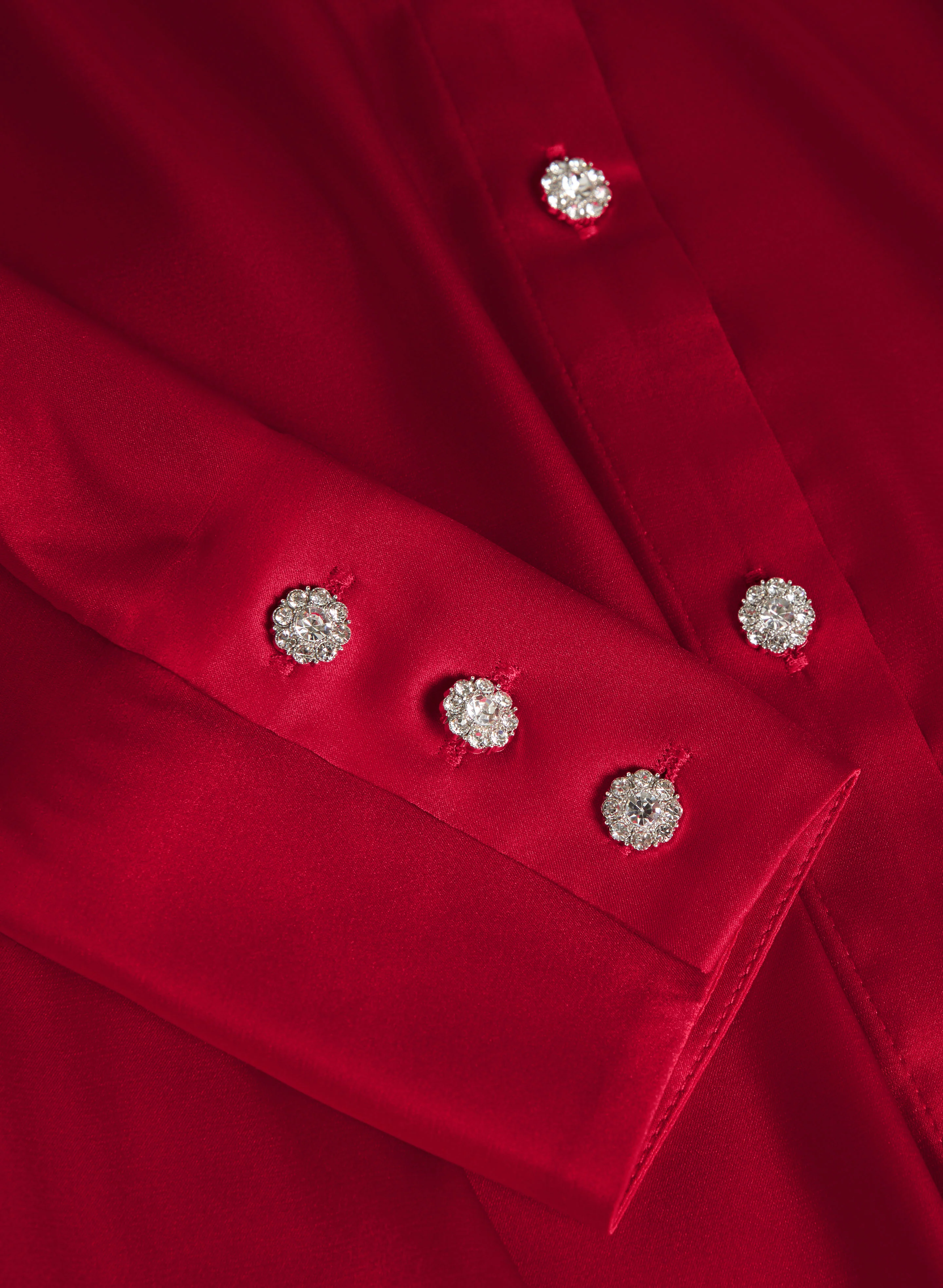 Satin Rhinestone Button Blouse - Image 7