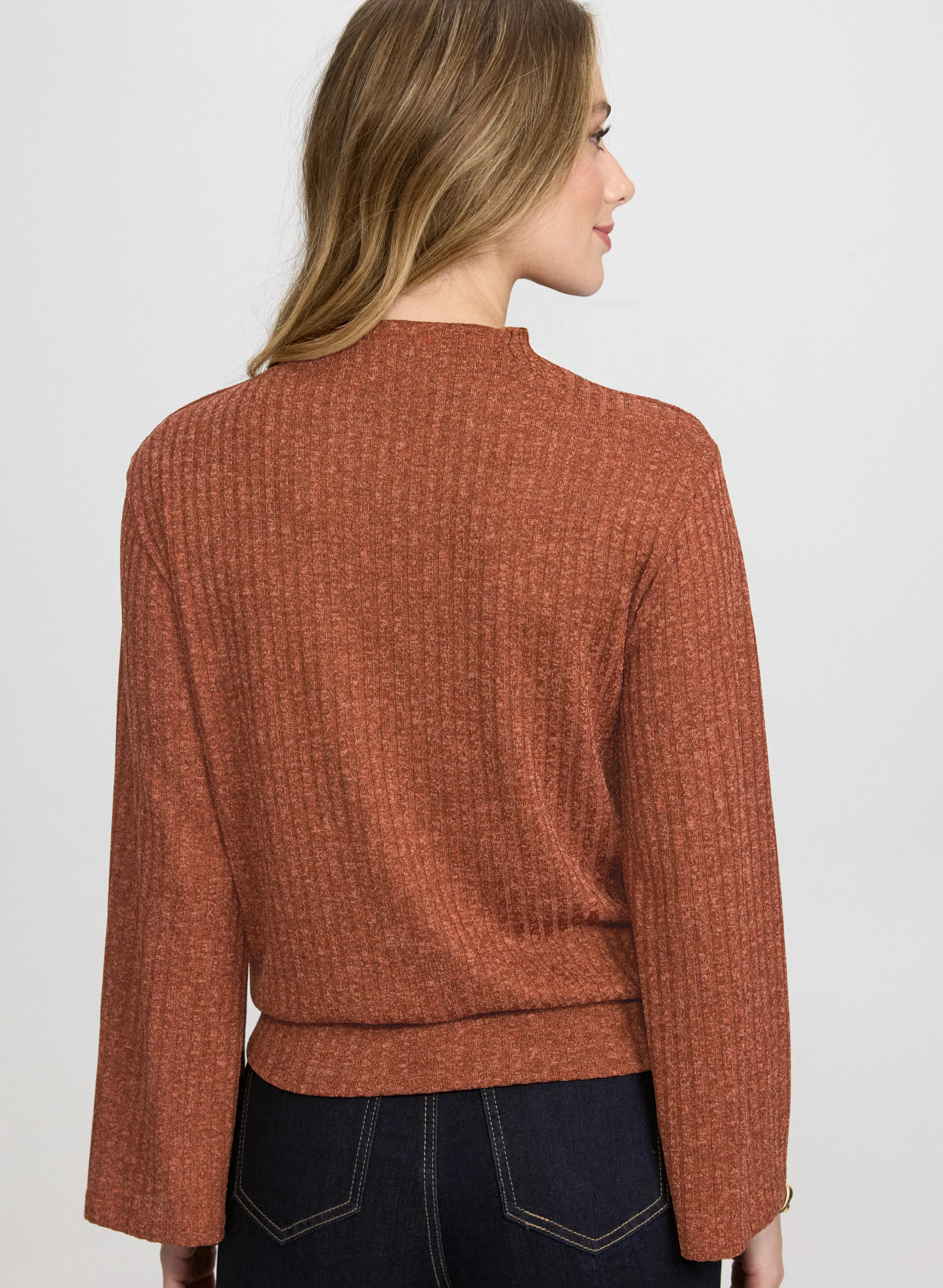 Melange Knit Funnel Neck Top - Image 4
