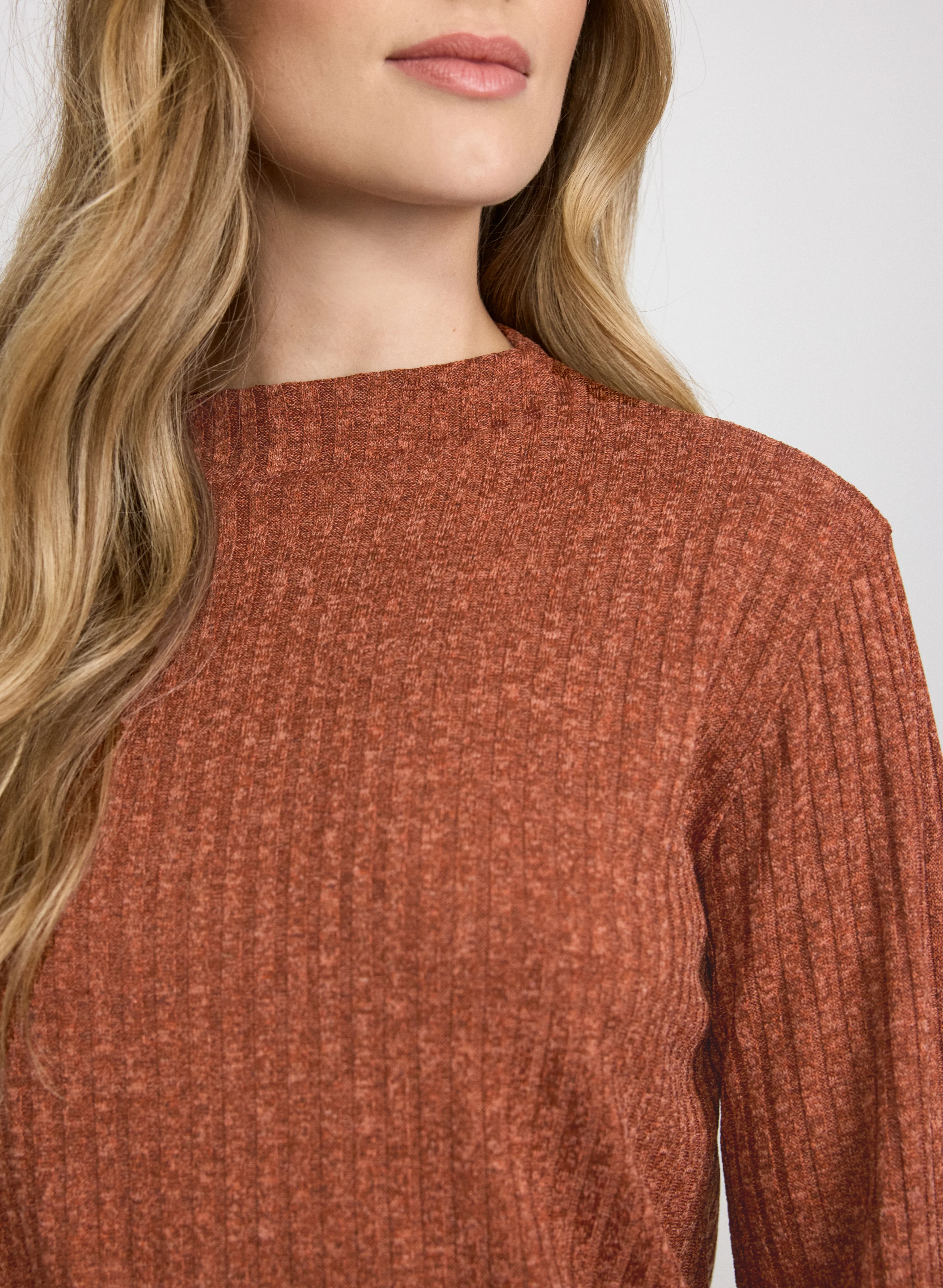 Melange Knit Funnel Neck Top - Image 5