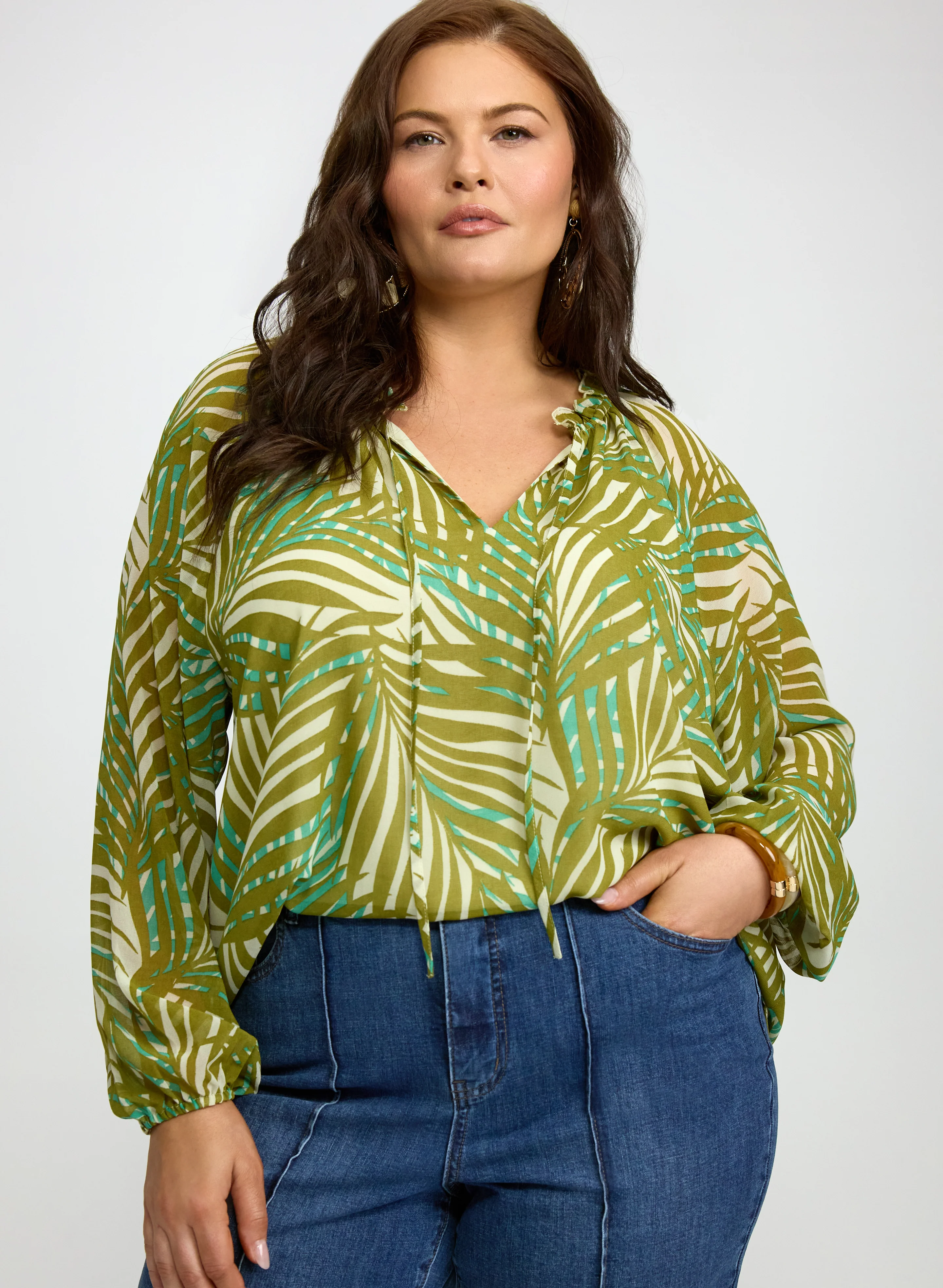 Melanie Lyne - Frilled Palm Print Blouse