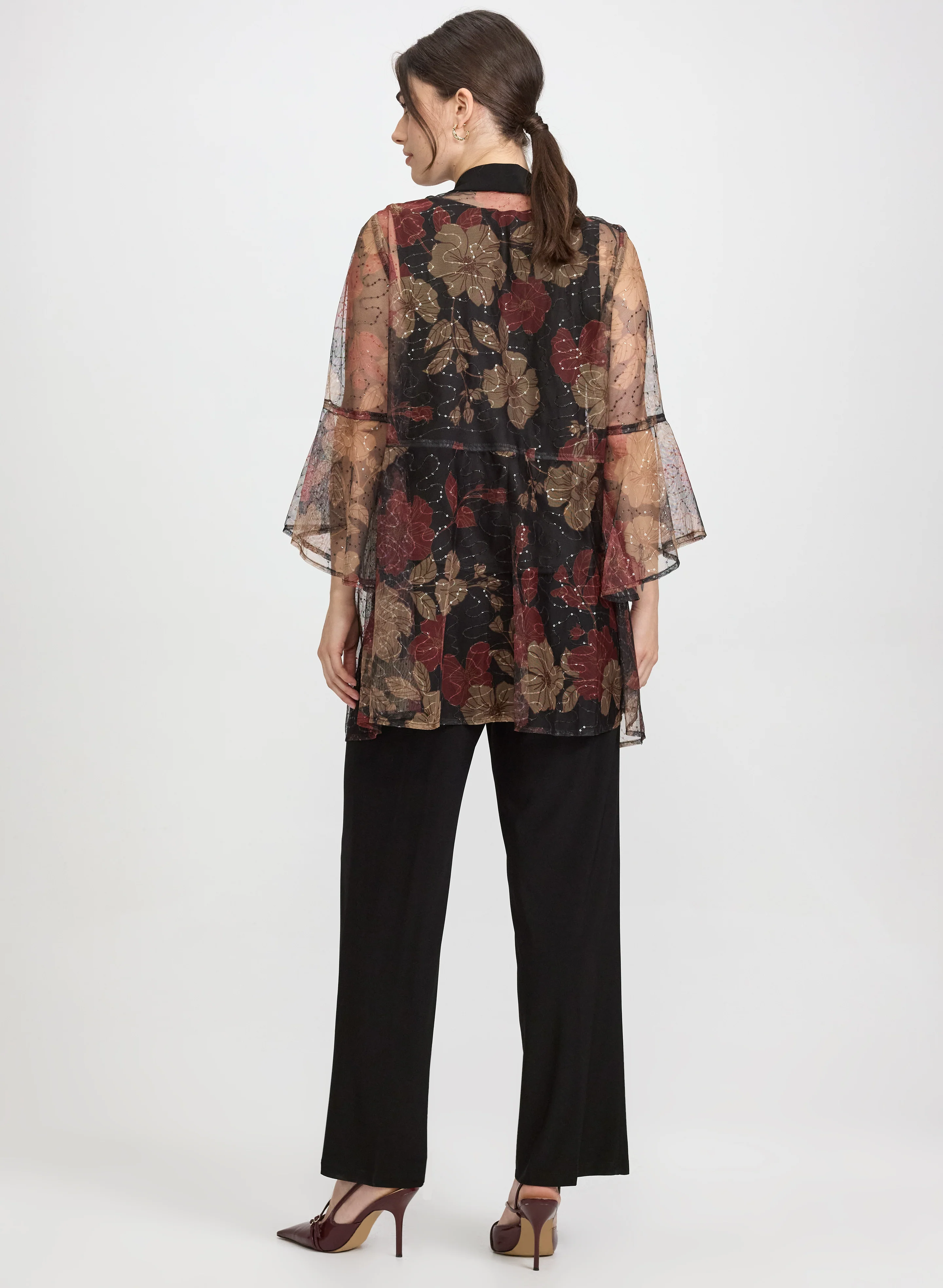Mesh Floral Jacket, Top & Pants Set - Image 4