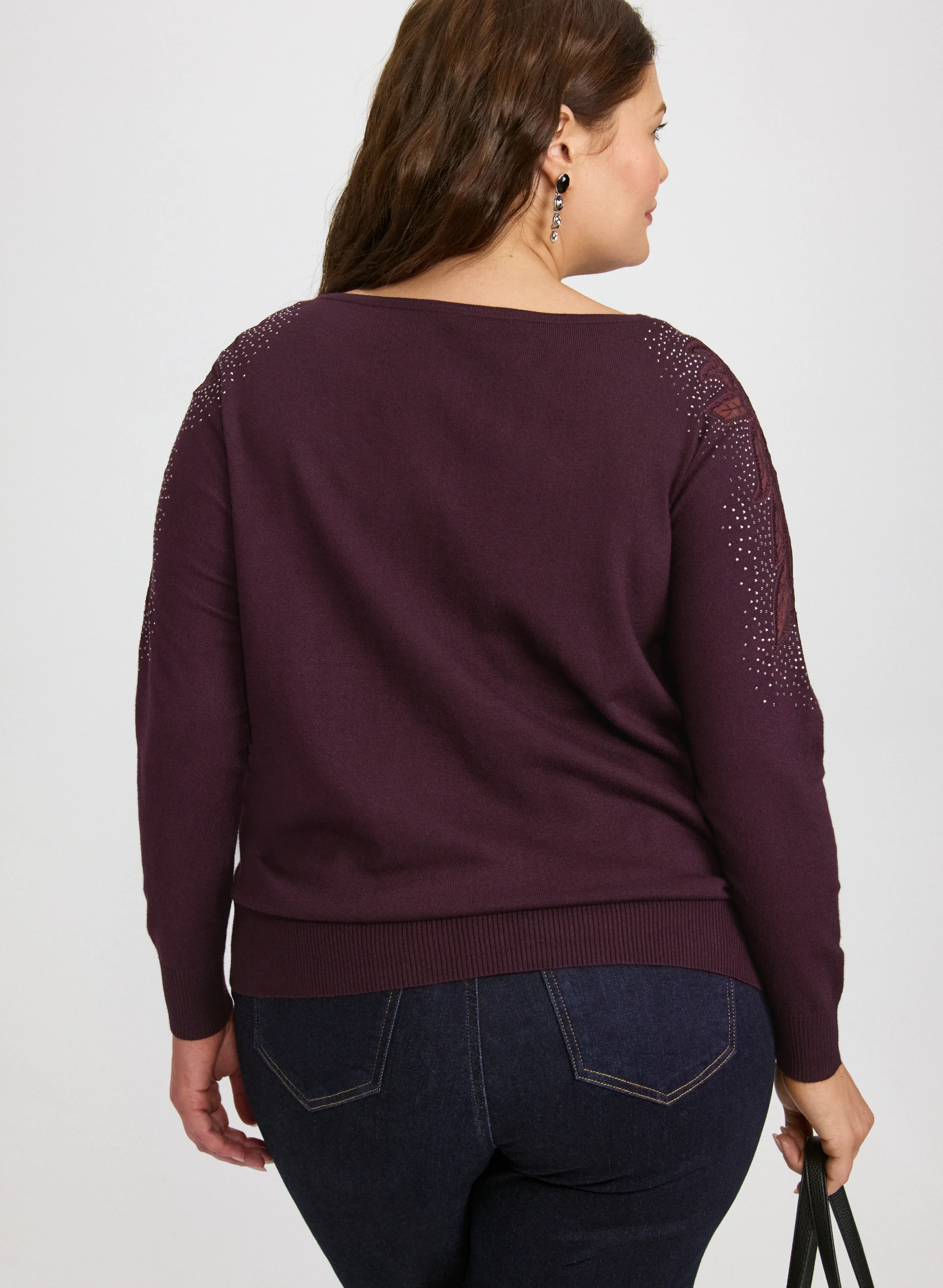 Mesh & Rhinestone Sleeve Sweater - Image 4