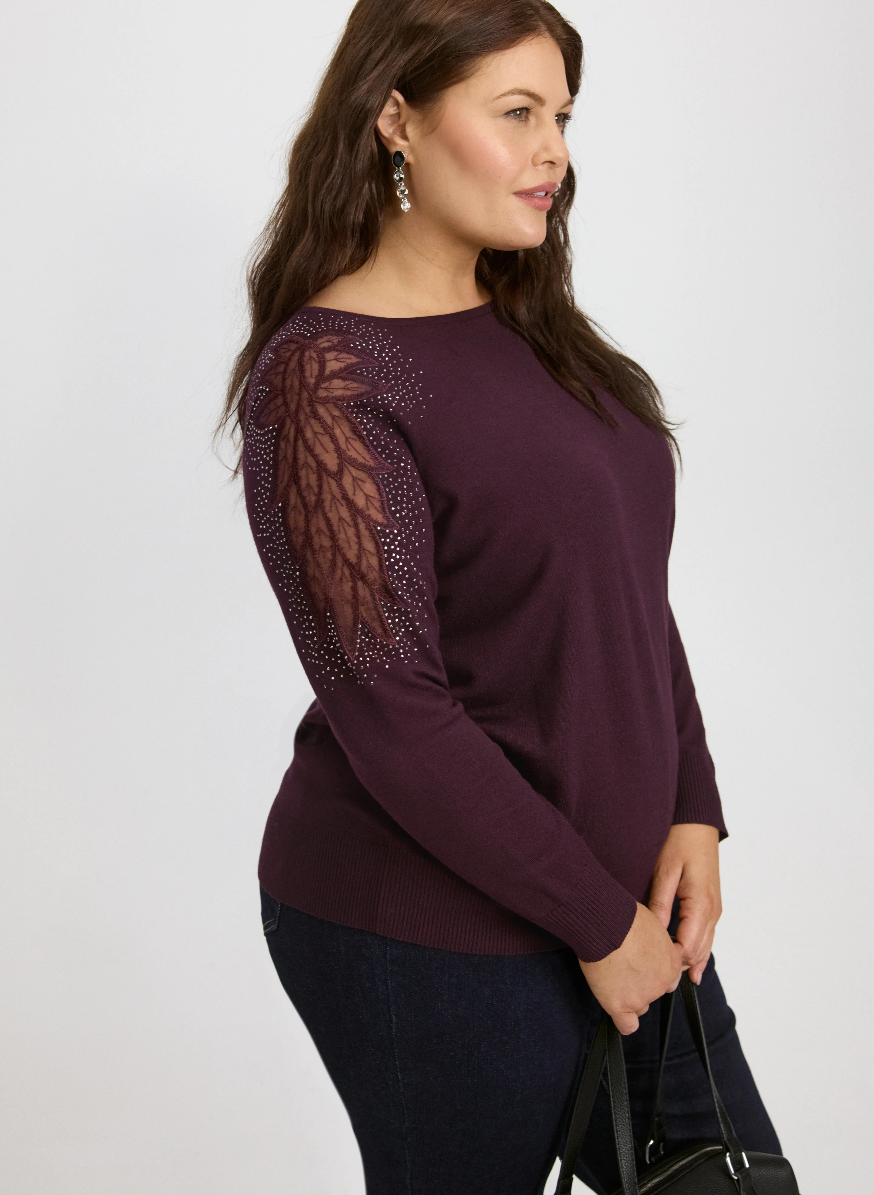 Mesh & Rhinestone Sleeve Sweater - Image 5