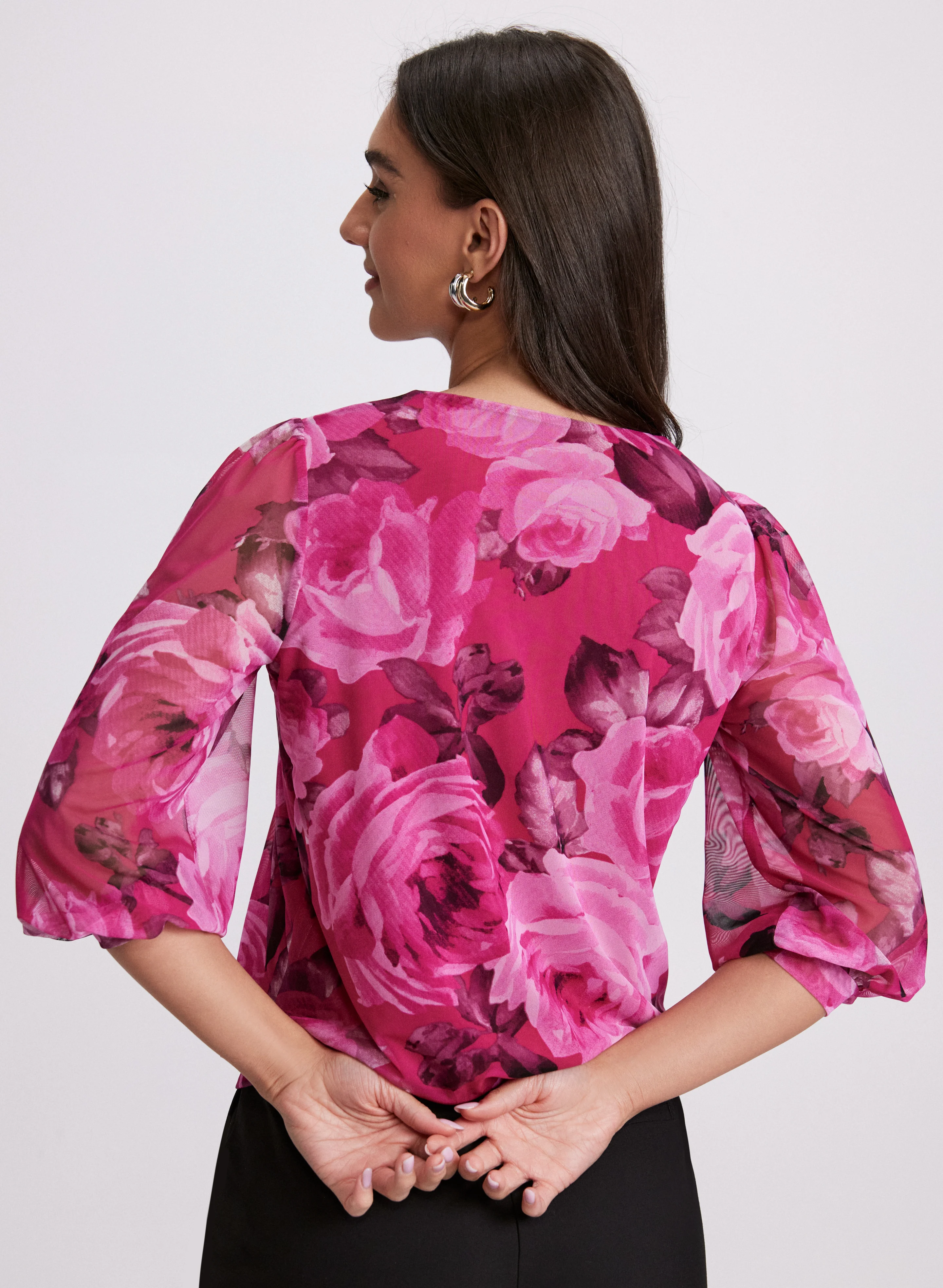 Mesh Rose Print Top - Image 4