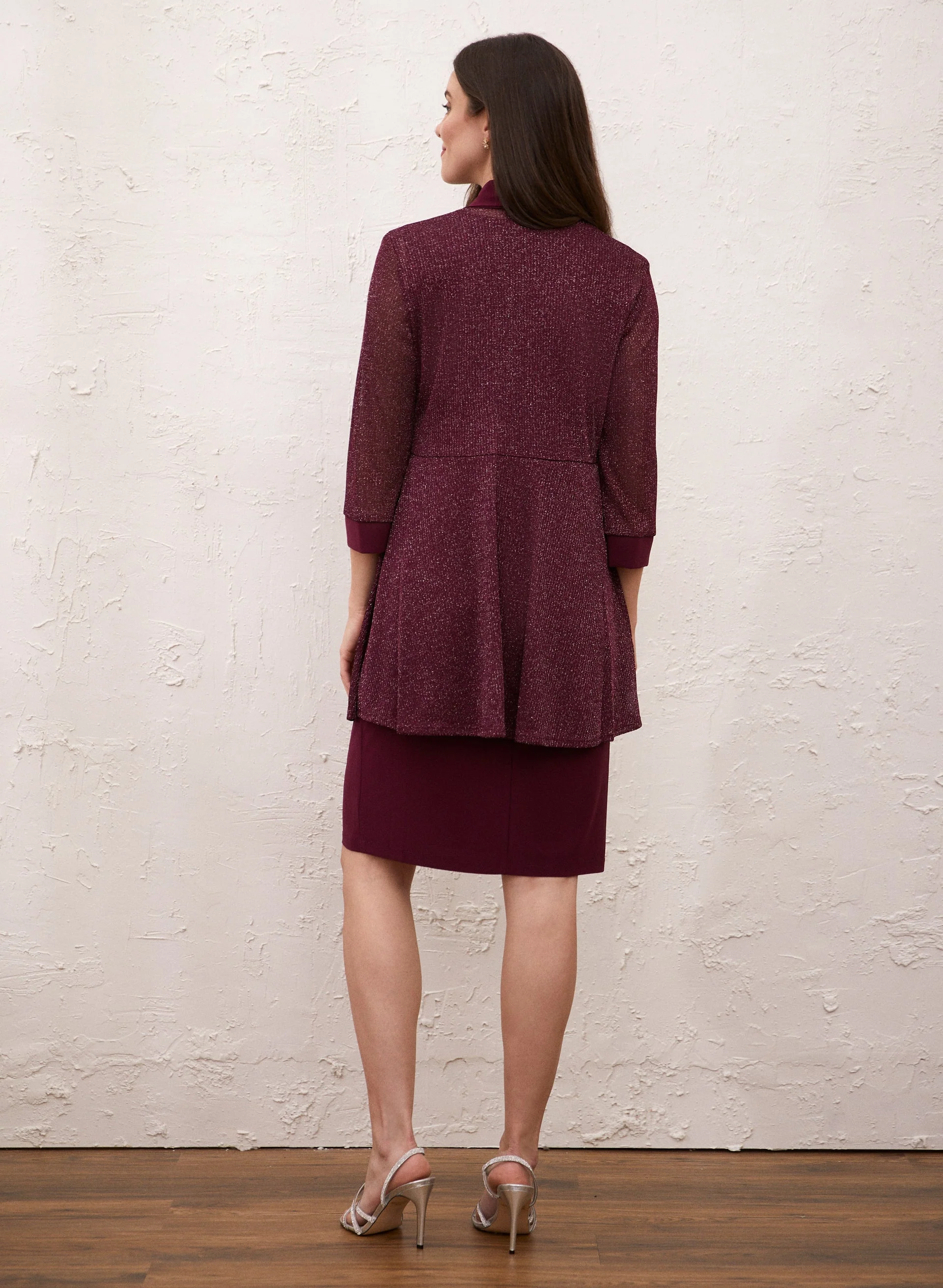 Metallic Cardigan, Dress & Necklace Set - Image 2