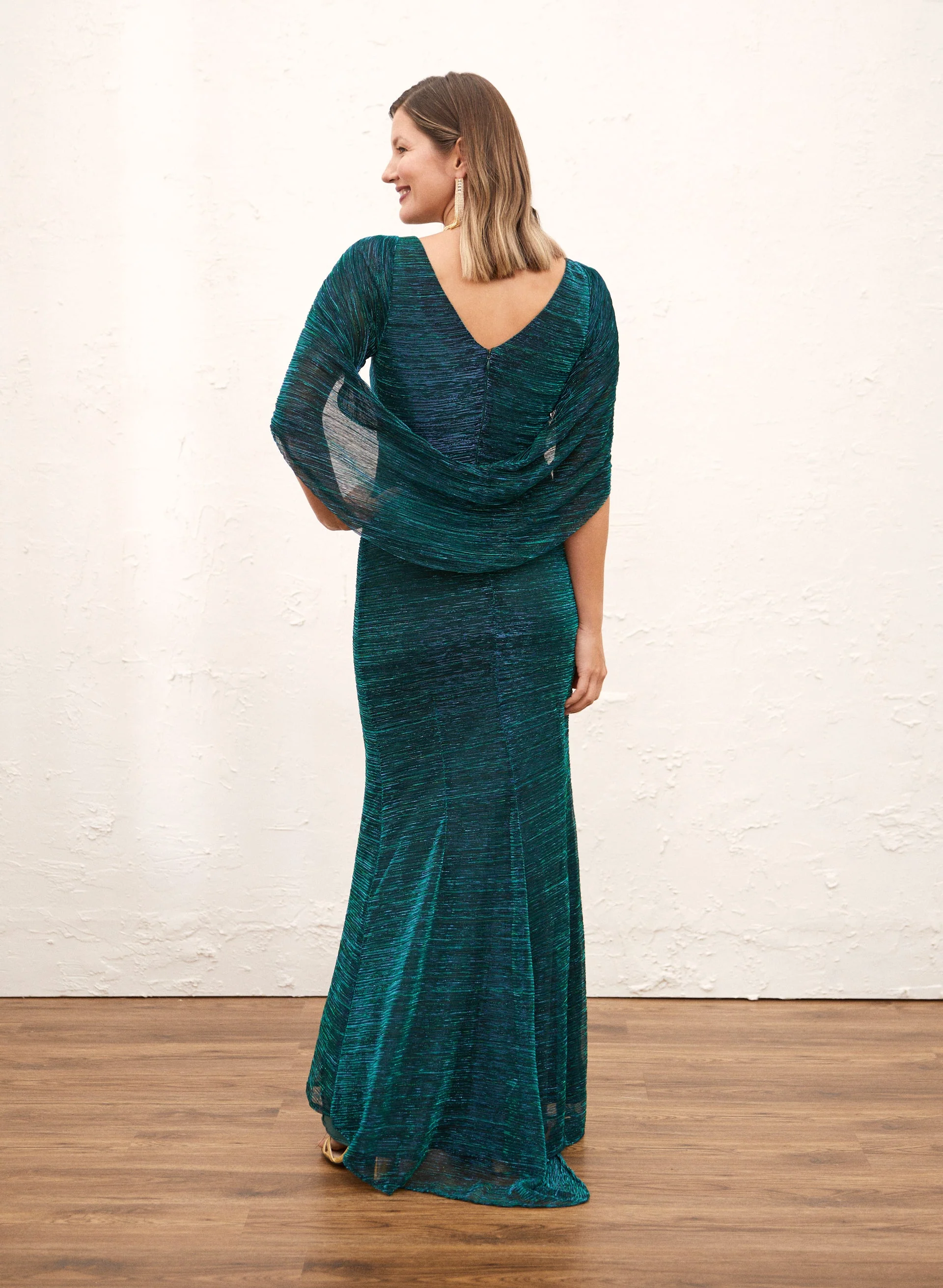 Metallic Crinkle Drape Back Dress - Image 2
