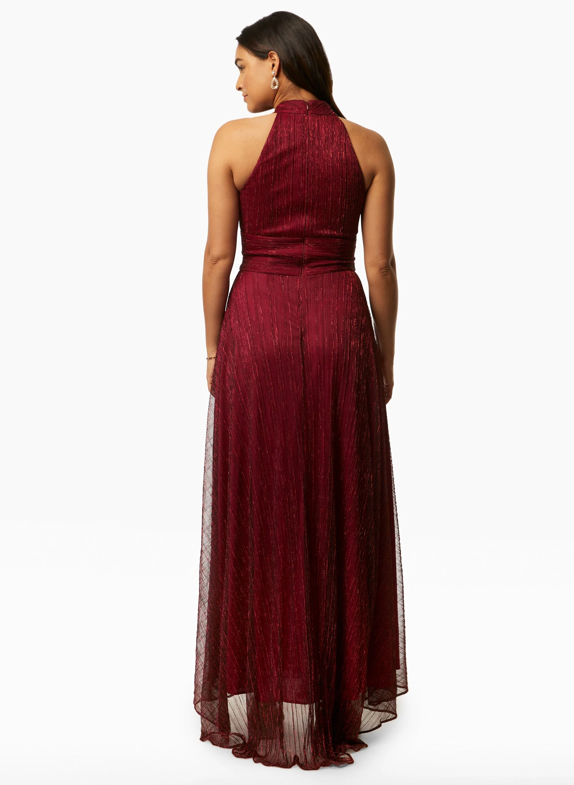 Metallic Crinkle Halter Dress - Image 2