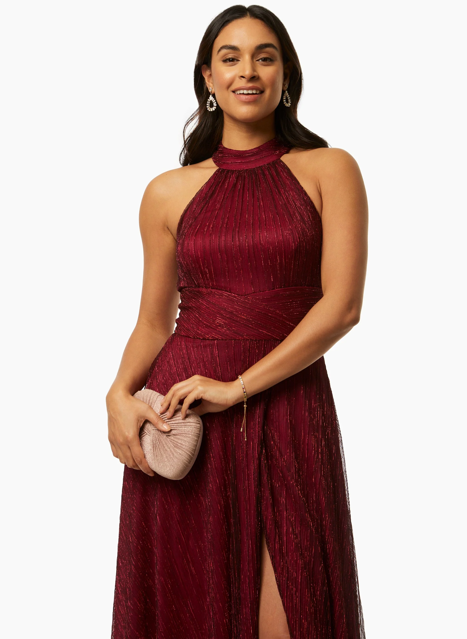 Metallic Crinkle Halter Dress - Image 3