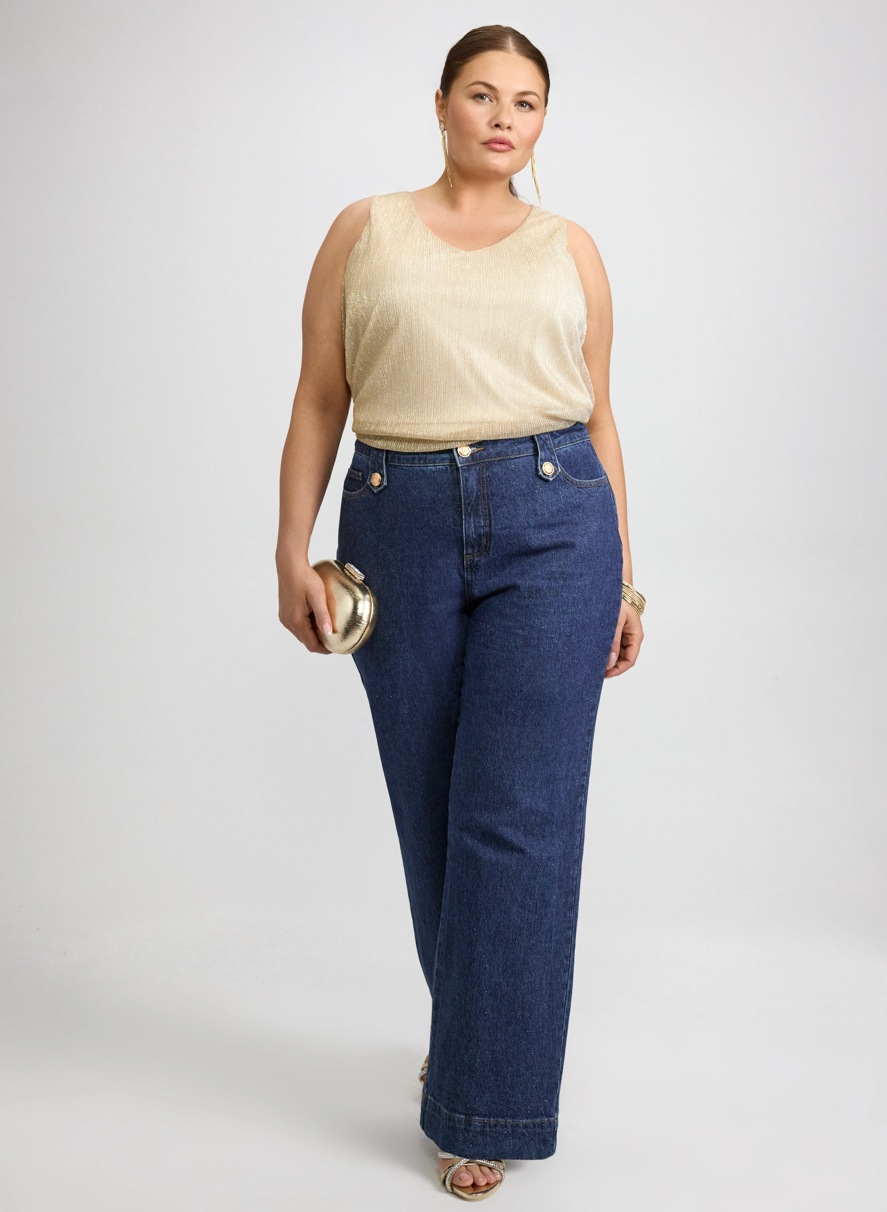Metallic Detail Wide-Leg Jeans - Image 3