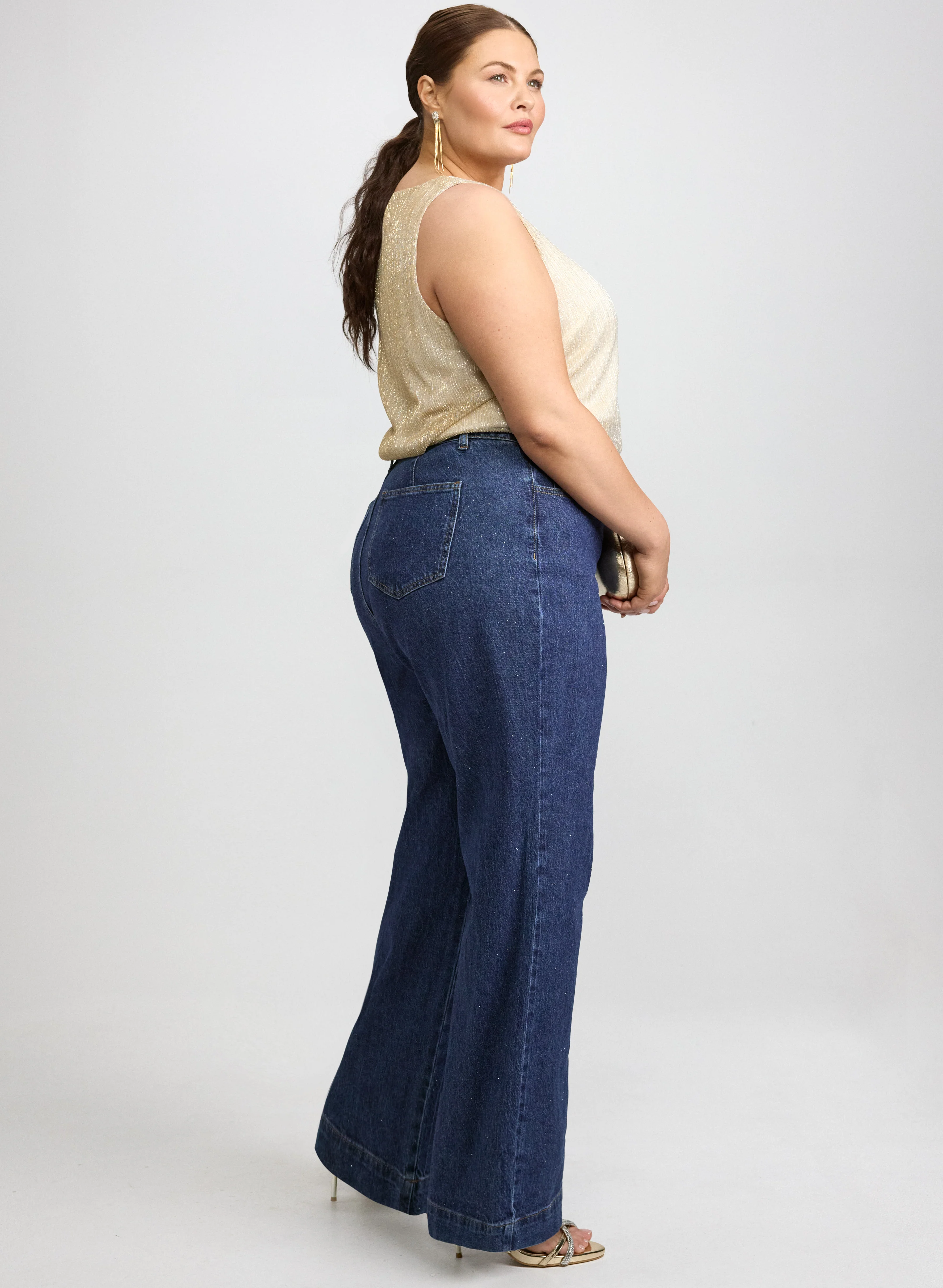 Metallic Detail Wide-Leg Jeans - Image 5