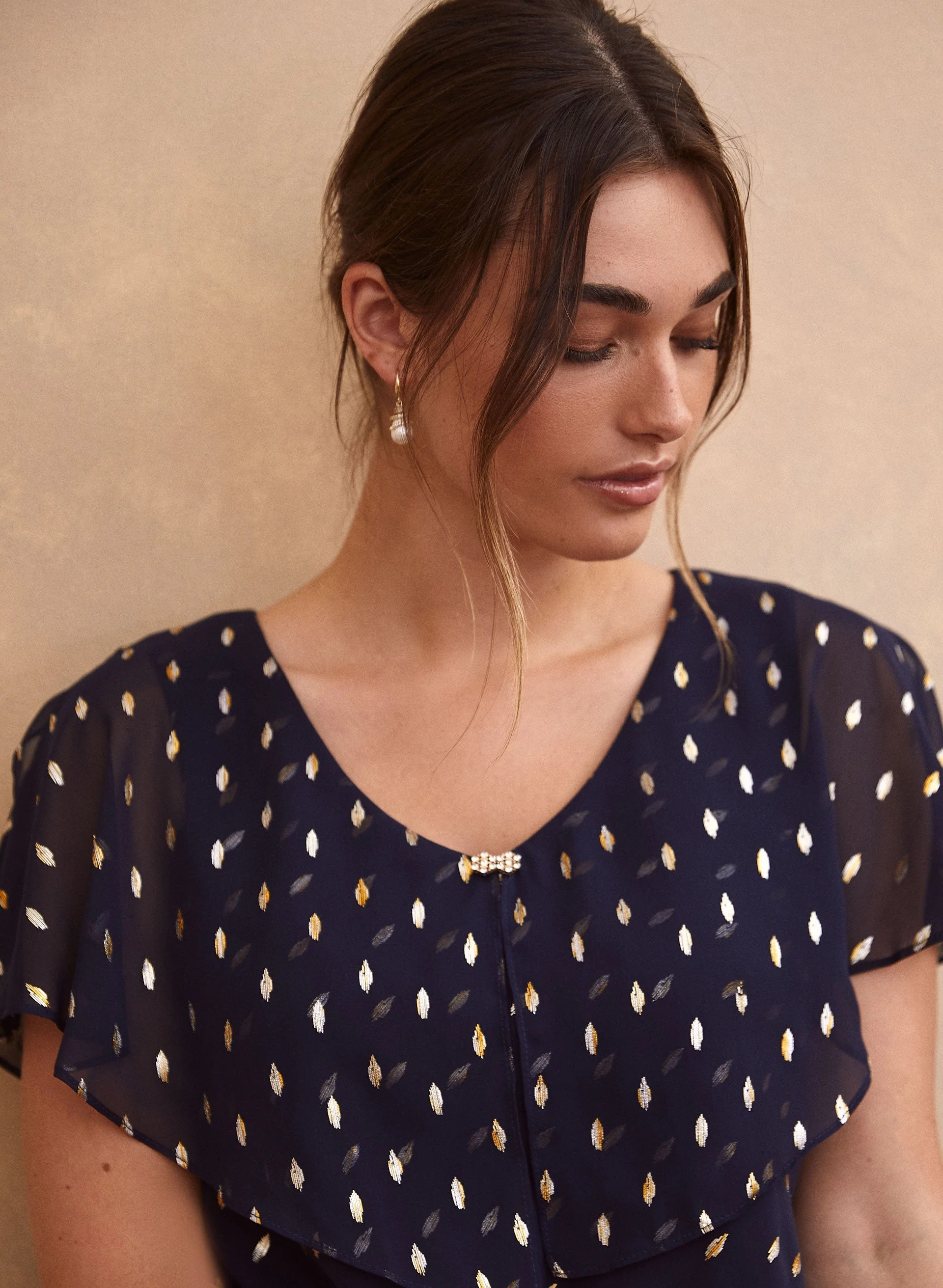 Metallic Dot Tiered Ruffle Dress - Image 3