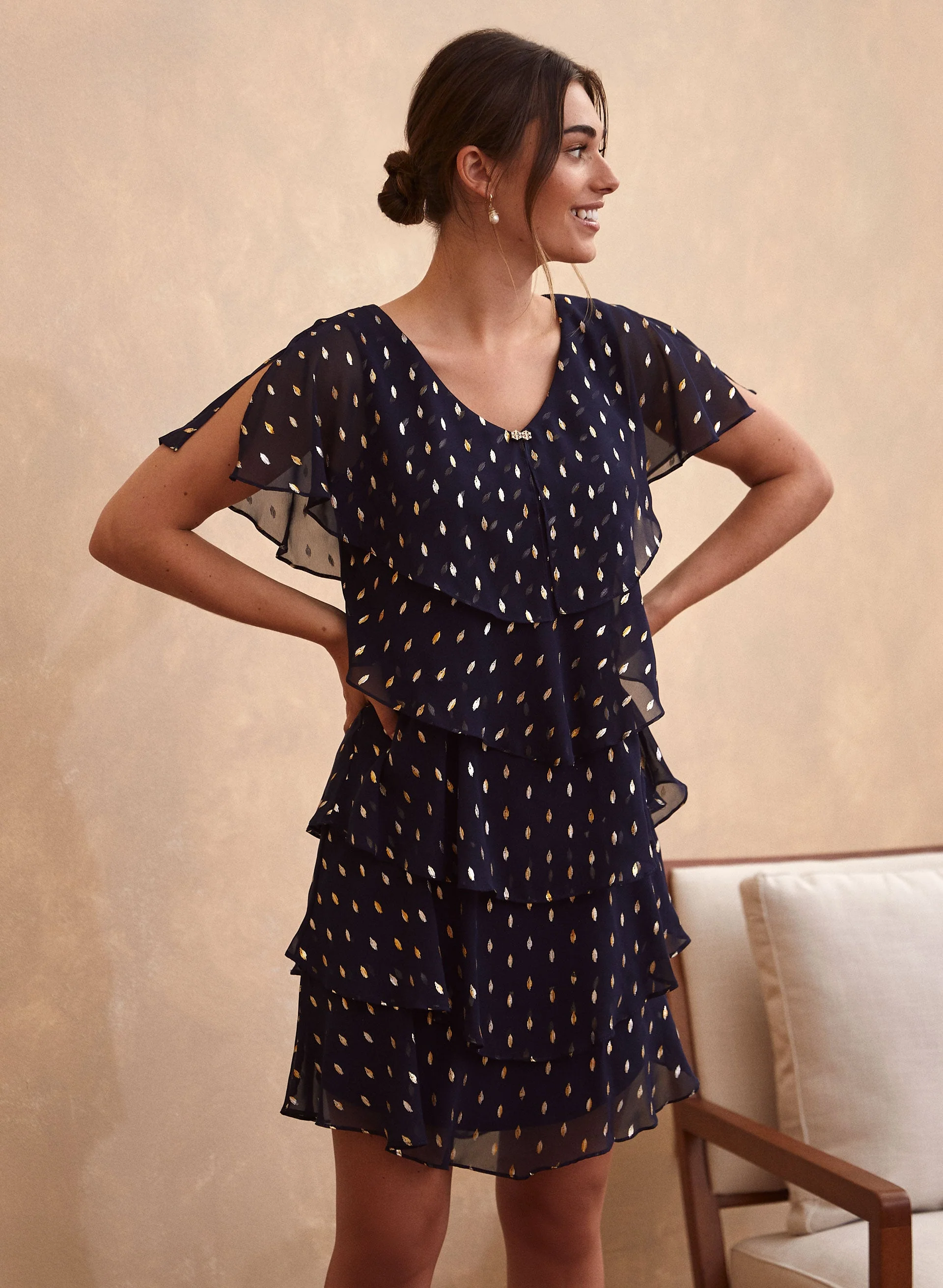 Metallic Dot Tiered Ruffle Dress - Image 4