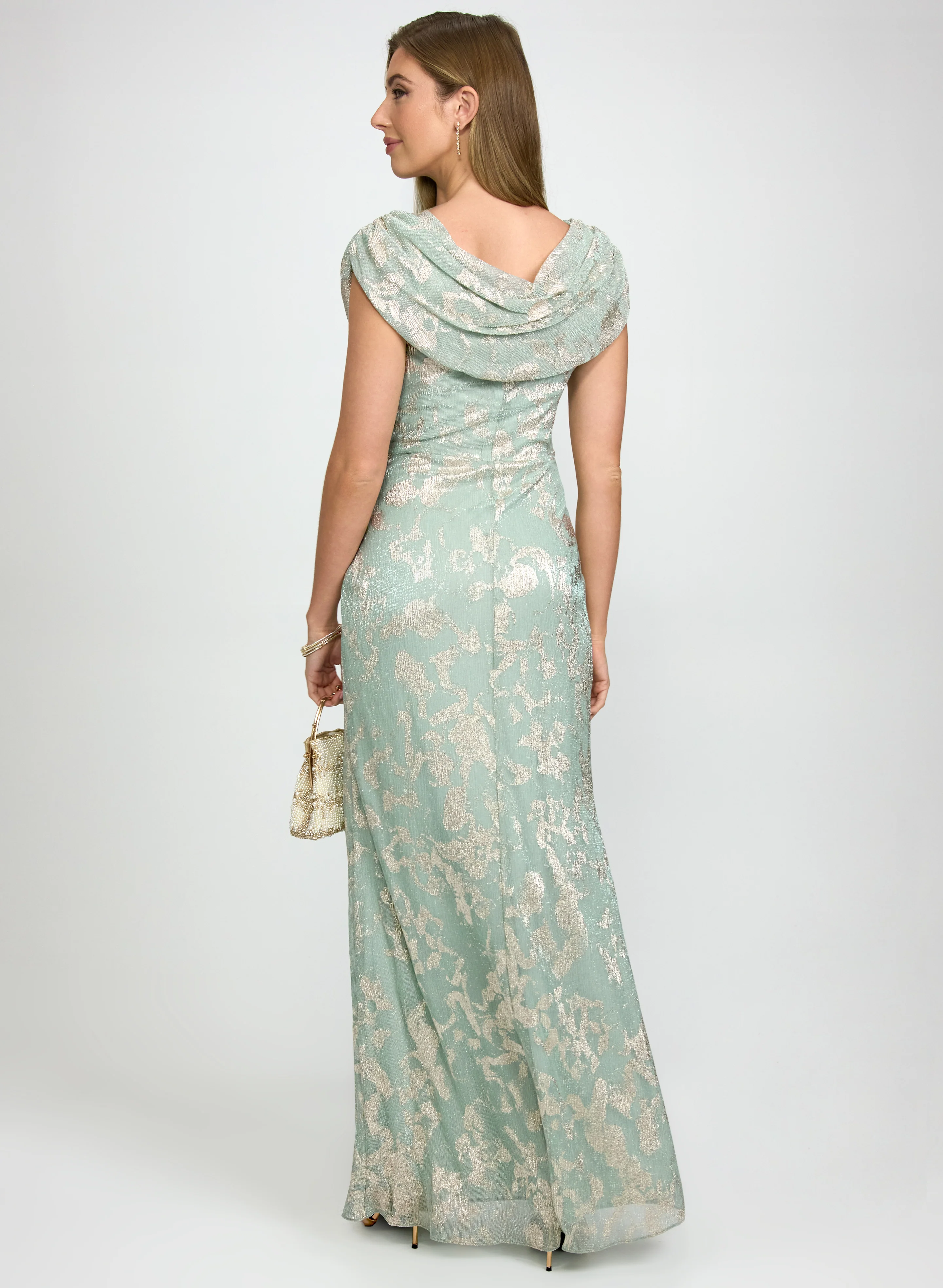 Metallic Draped Cowl Neck Dress - Image 4