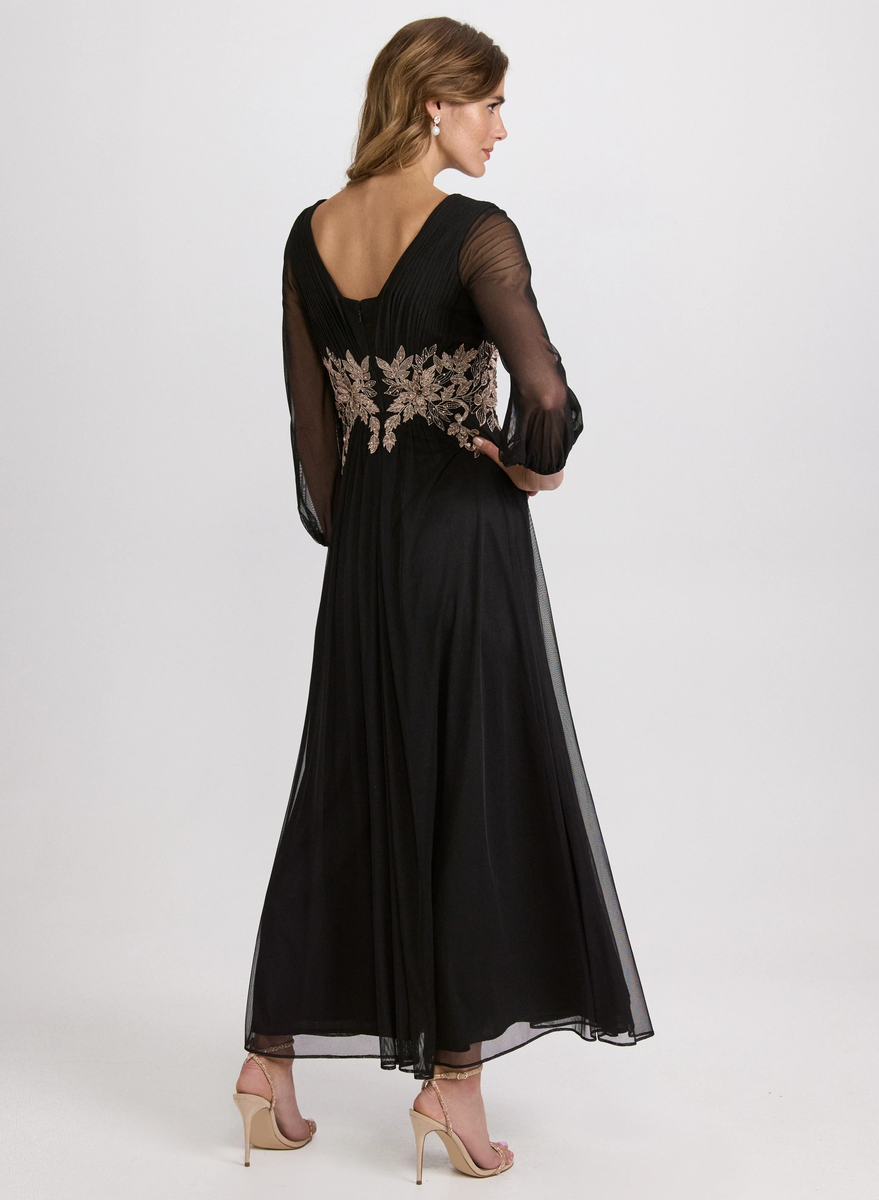 Metallic Floral Appliqué Dress - Image 3