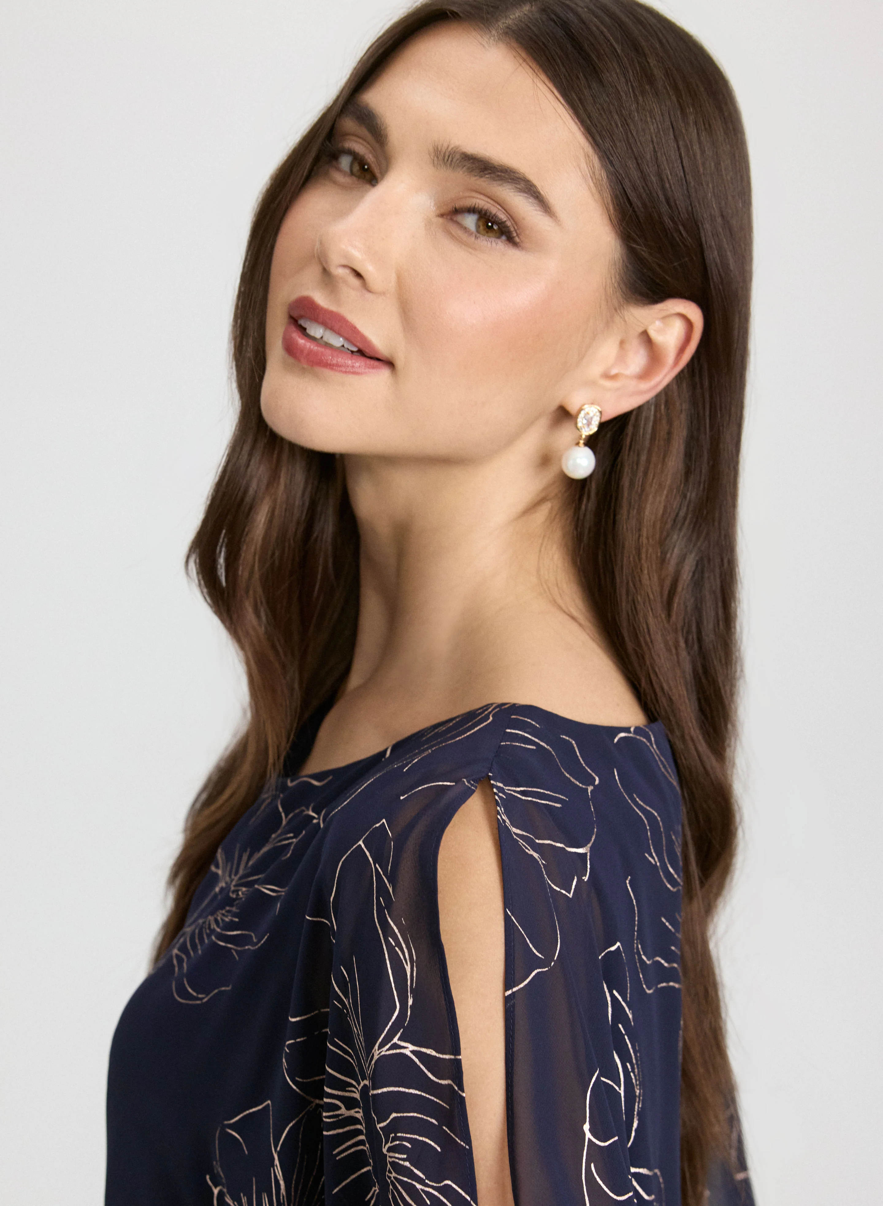 Metallic Floral Capelet Dress - Image 3