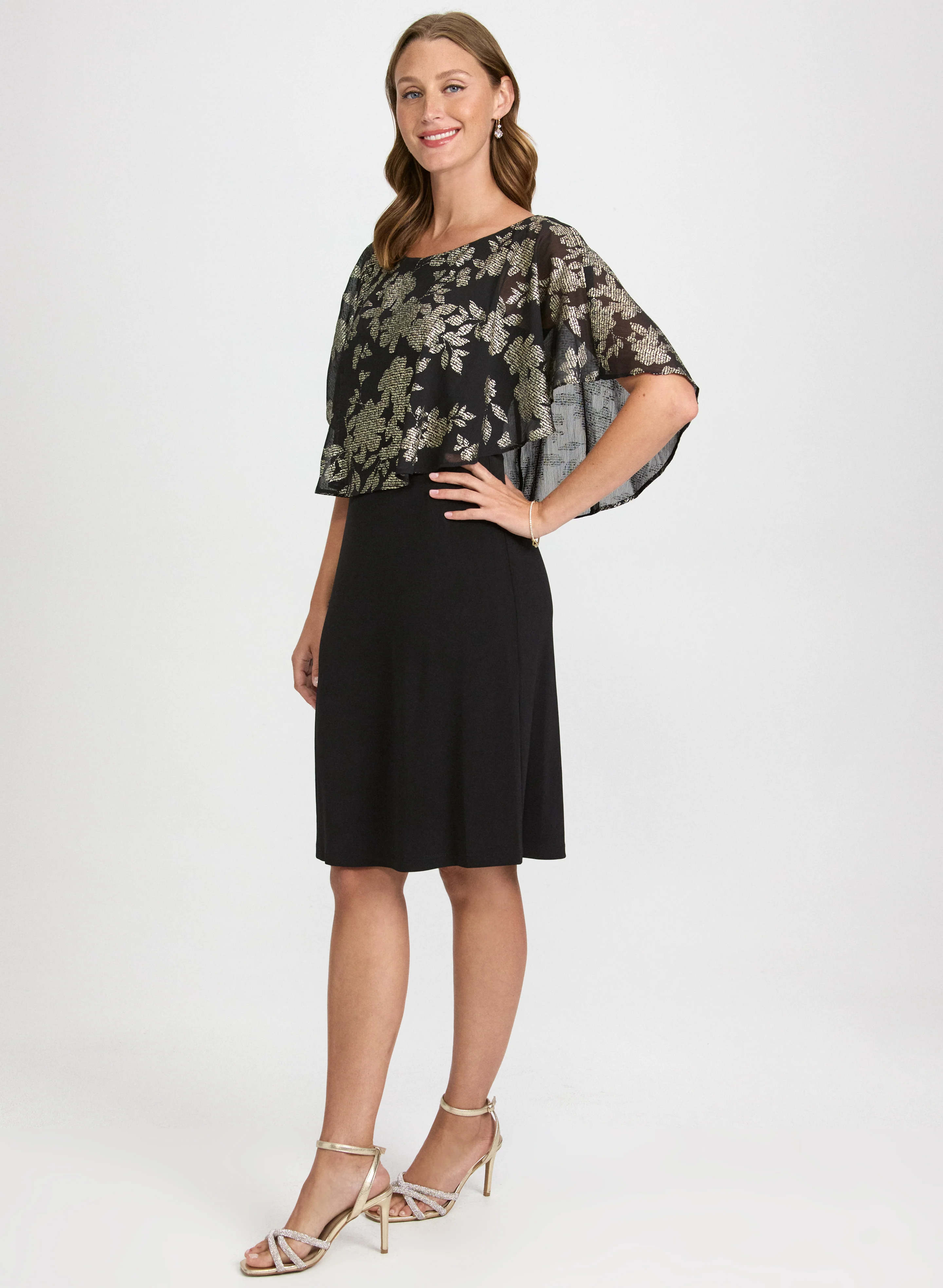 Metallic Floral Overlay Dress - Image 2
