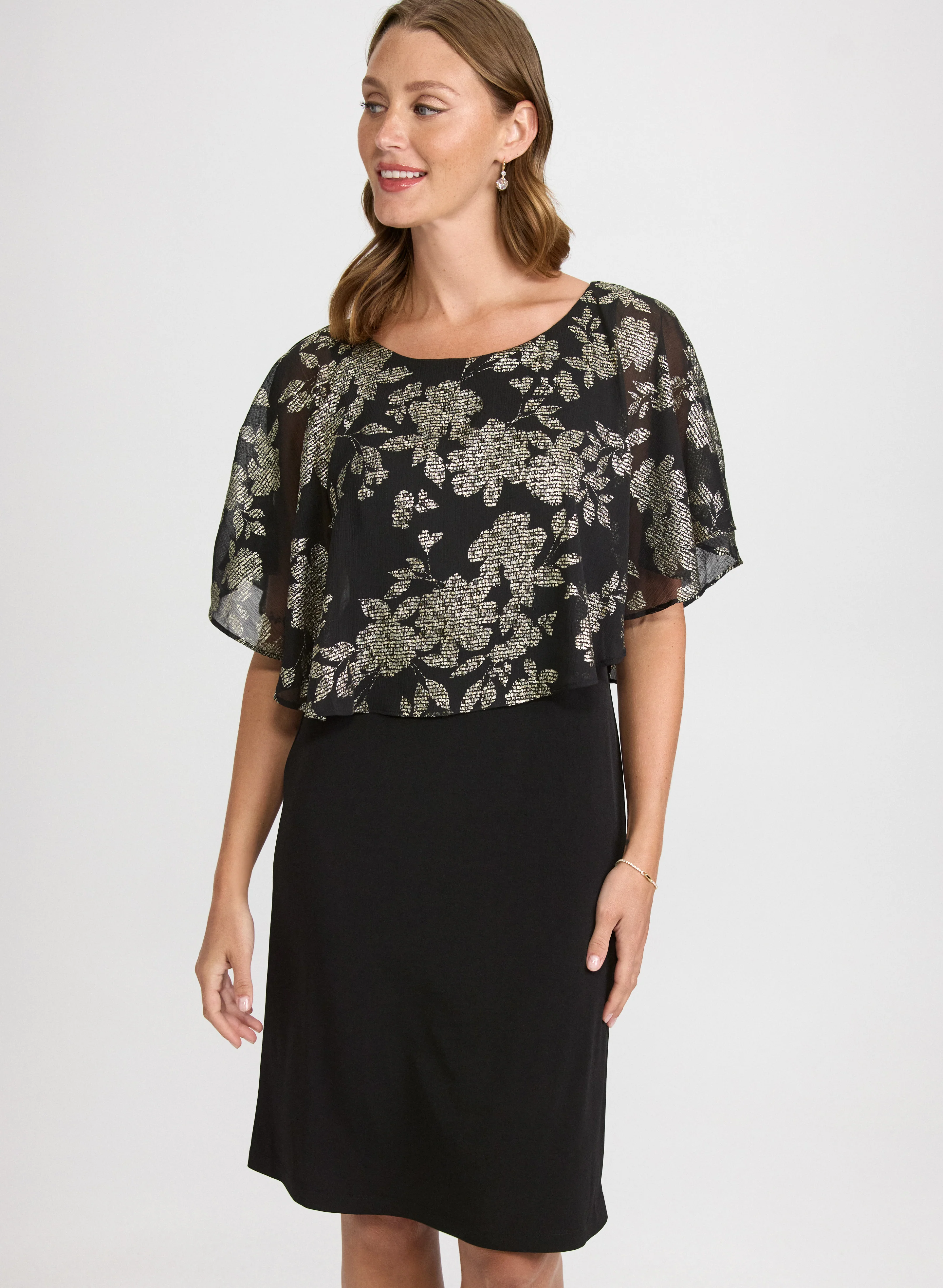 Metallic Floral Overlay Dress - Image 4