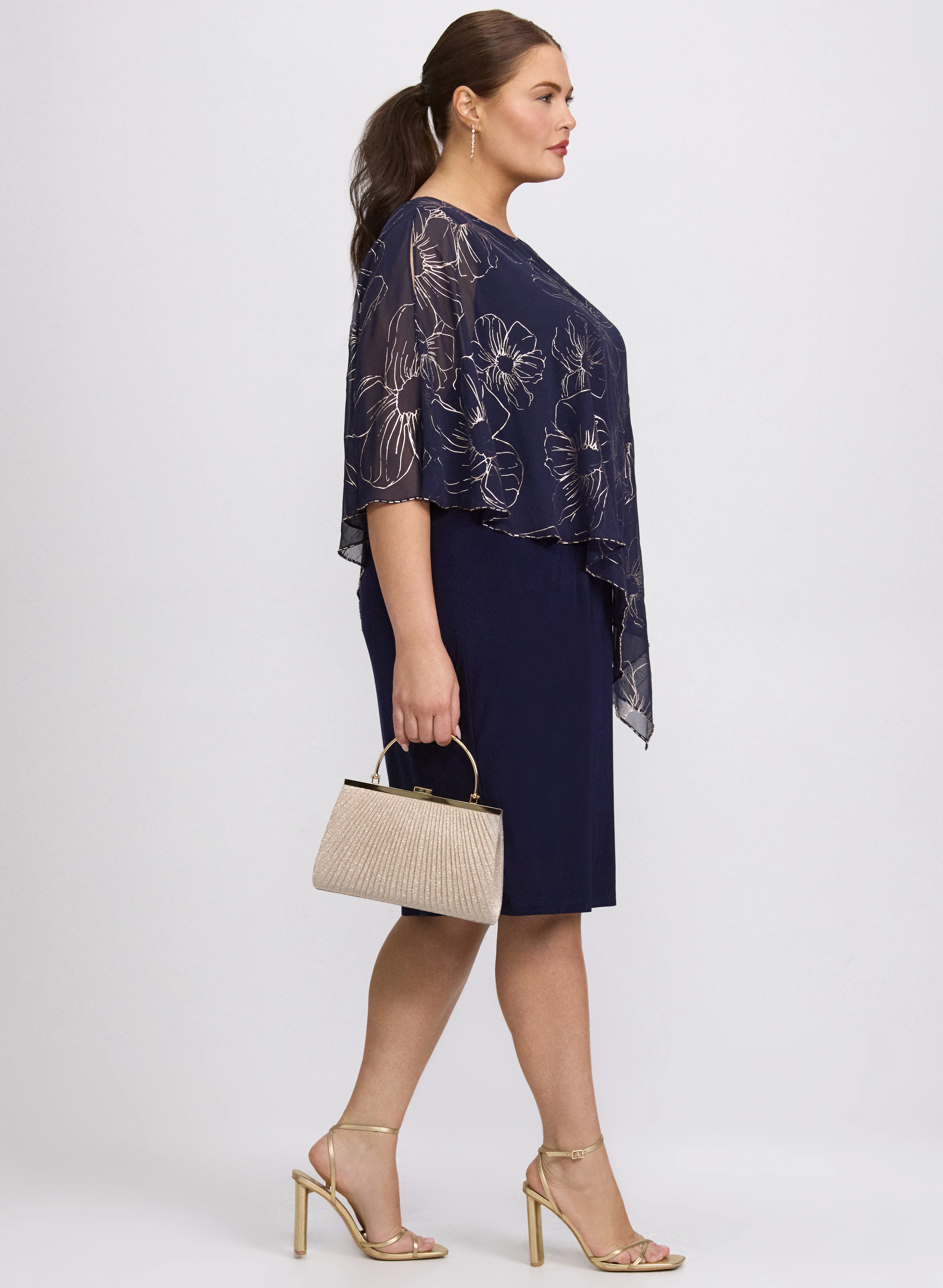 Metallic Floral Overlay Dress - Image 3