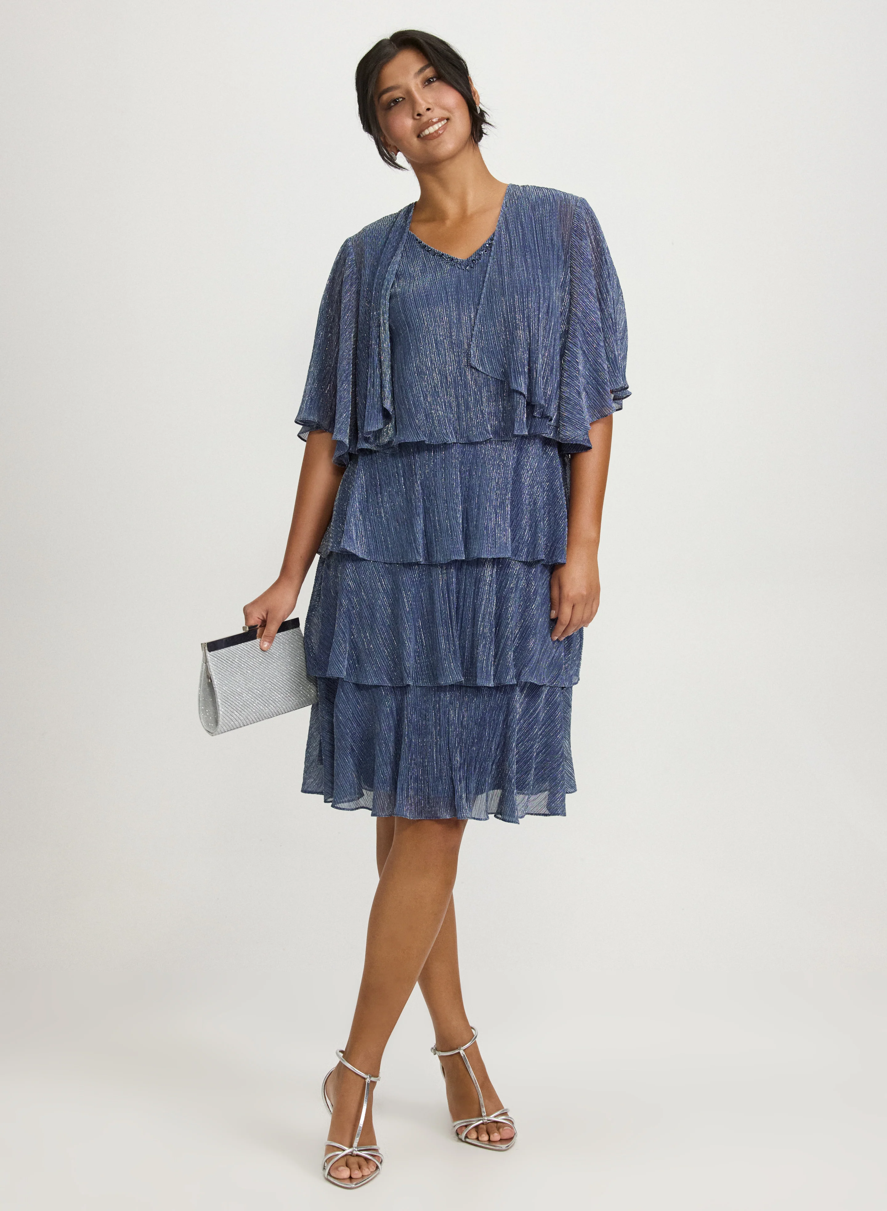 Metallic Jacket & Tiered Dress Set