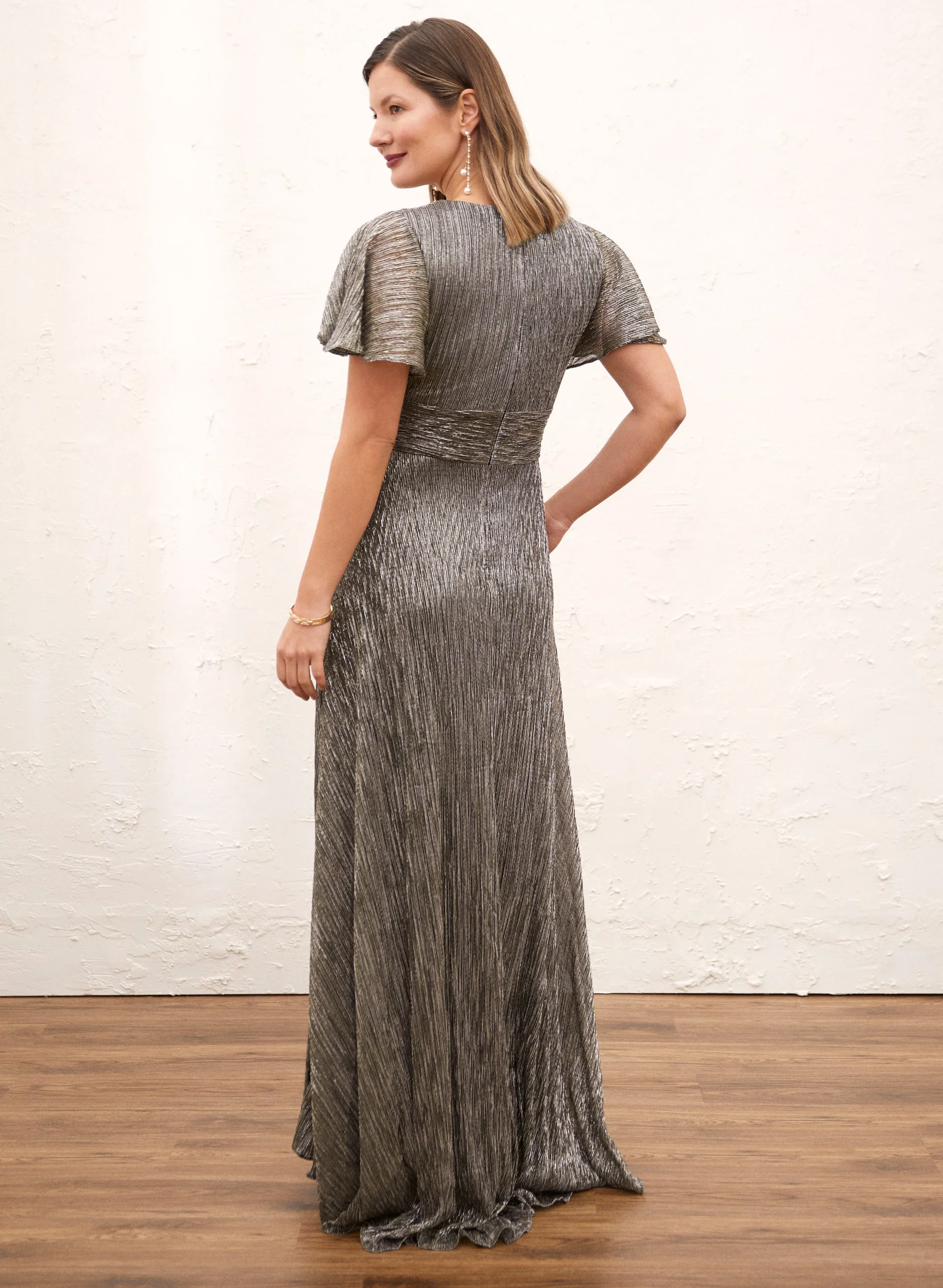 Metallic Short Sleeve Crinkle Dress - Image 2