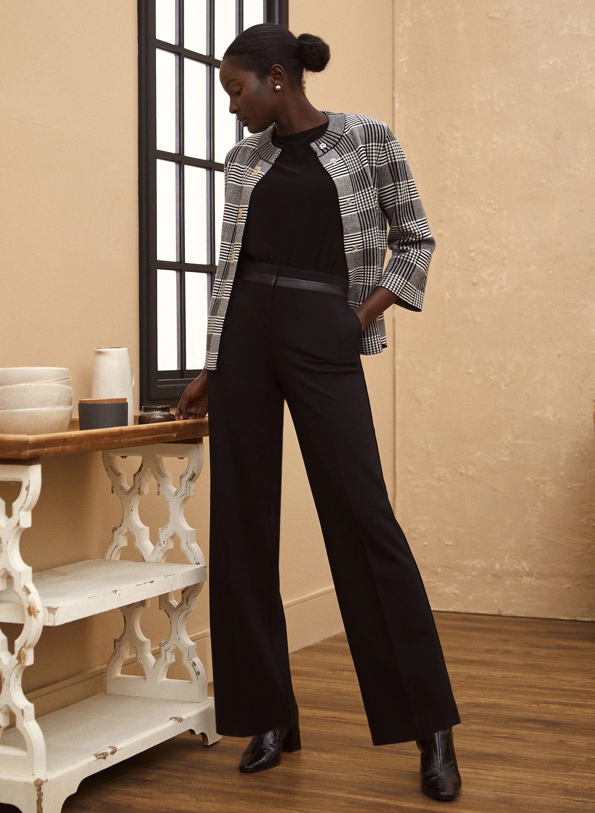 Mock Neck Plaid Cardigan - Image 5