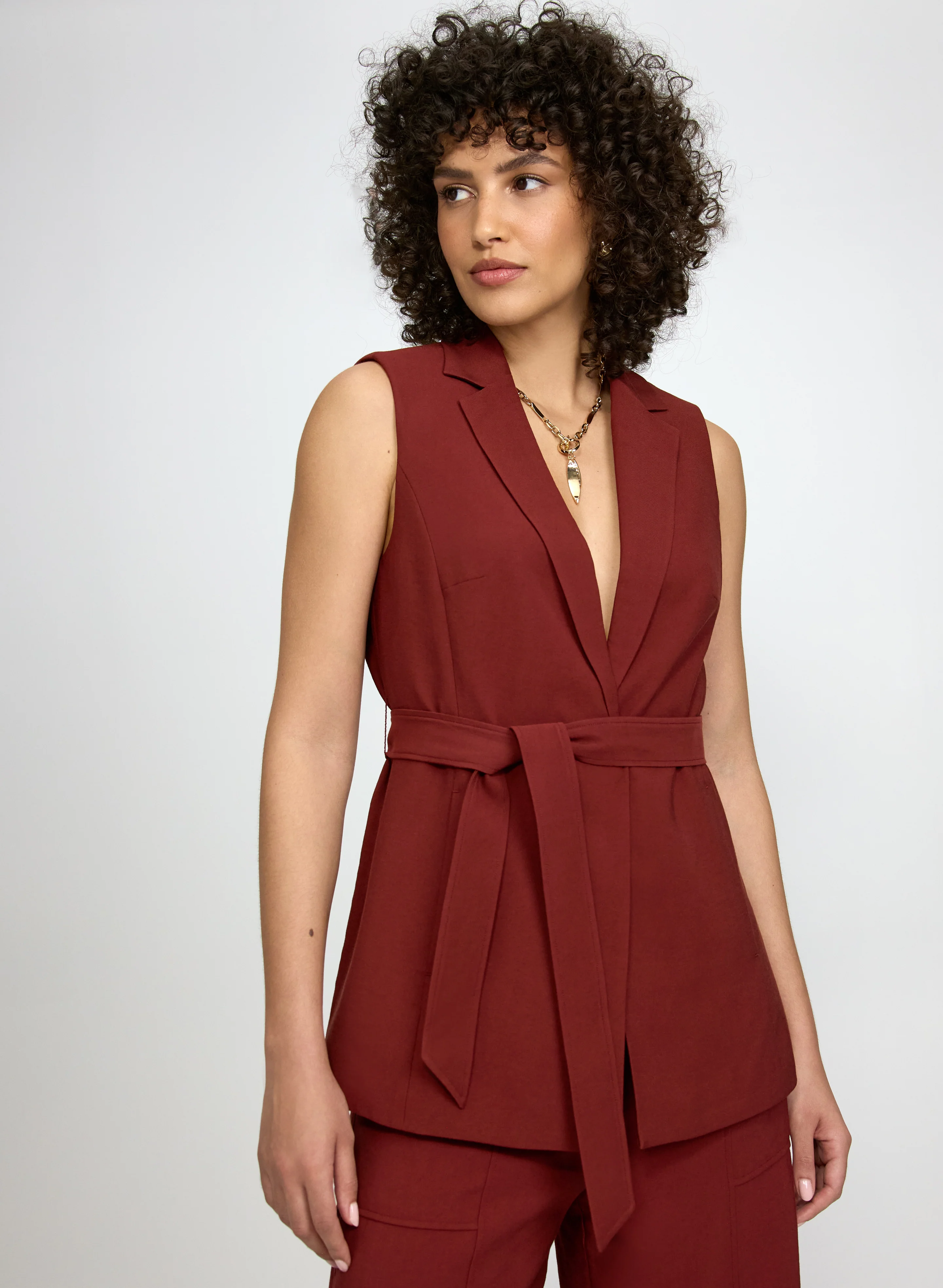 Notched Lapel Belted Vest