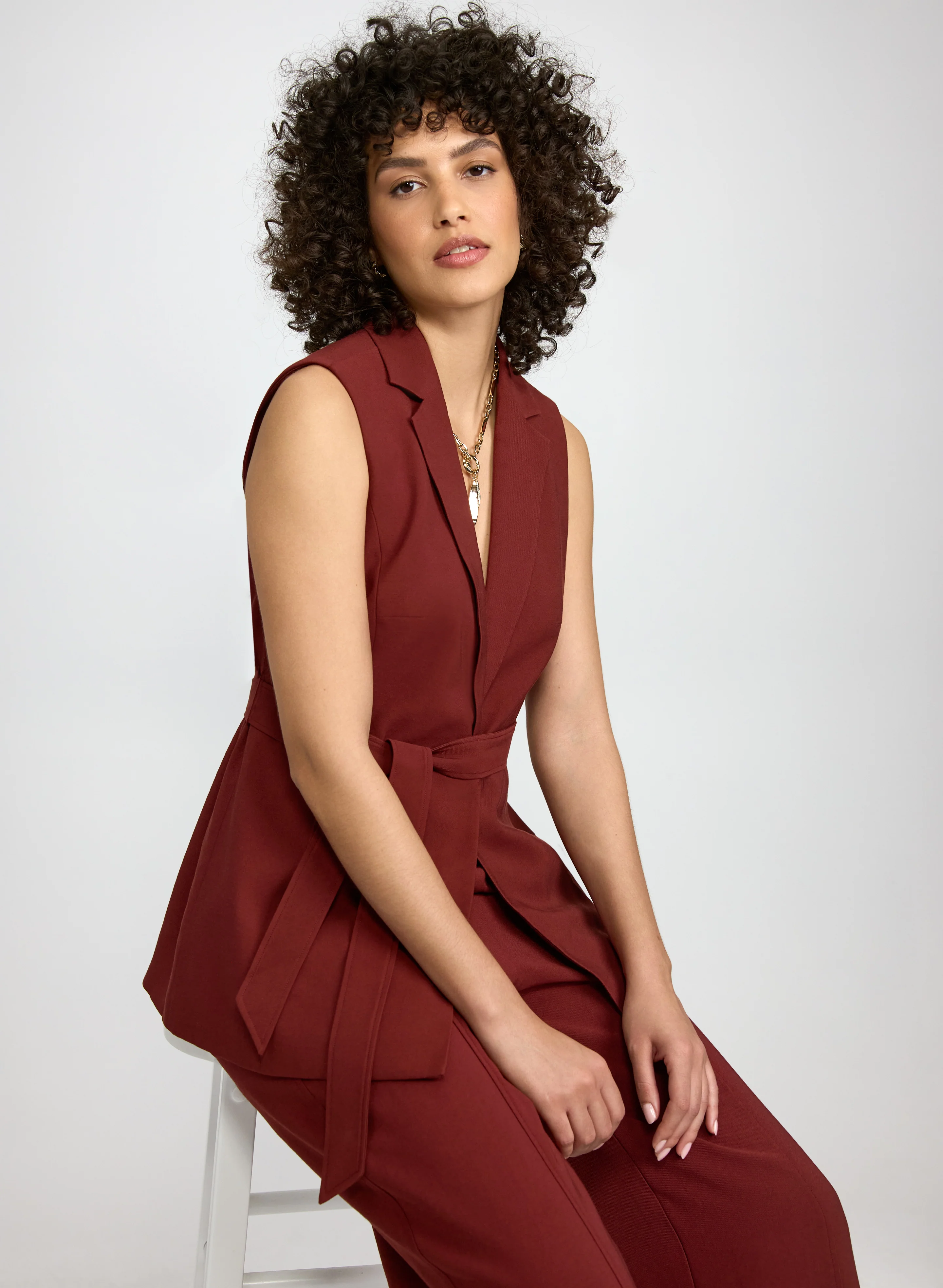 Notched Lapel Belted Vest - Image 2
