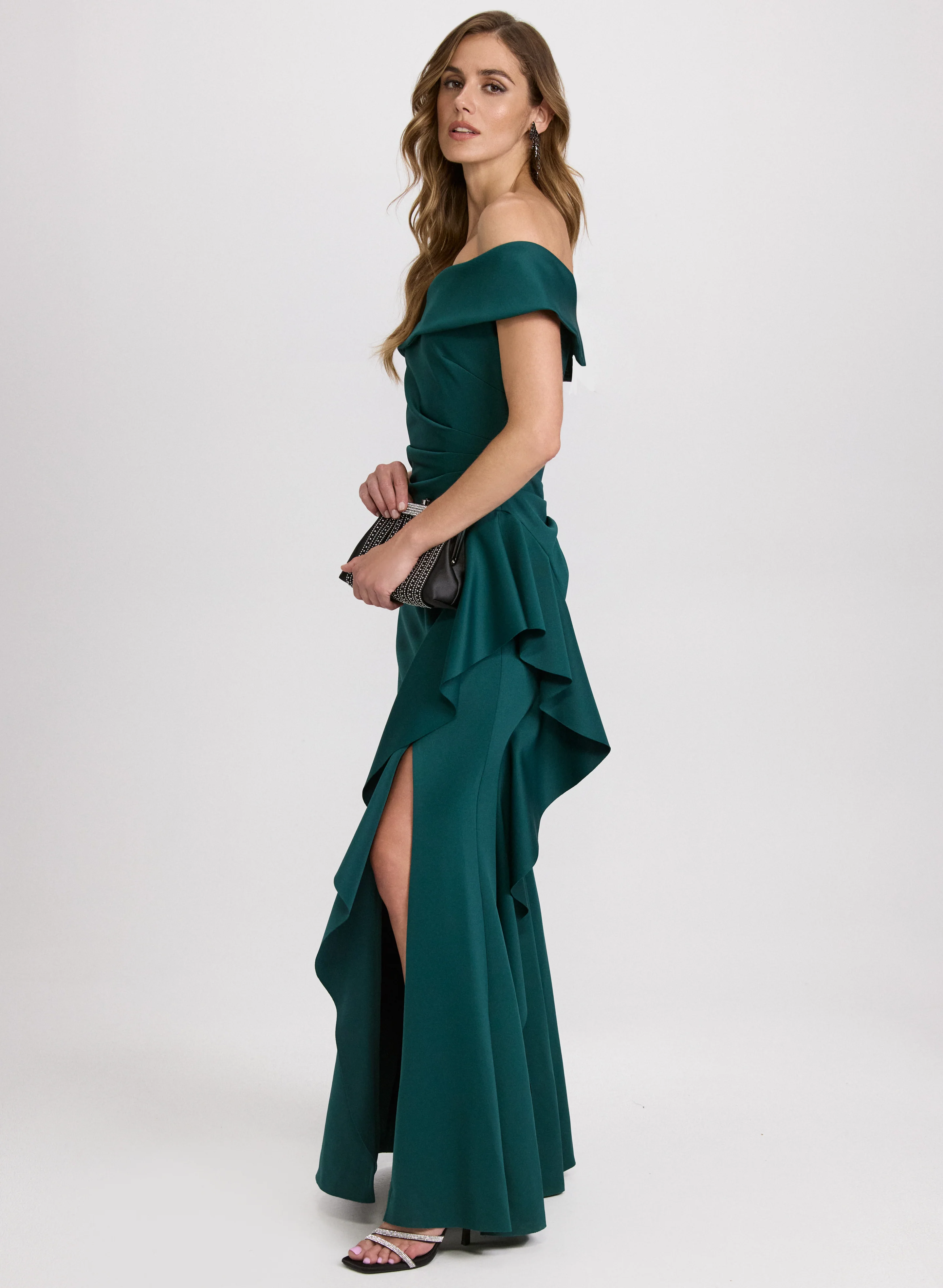 Off-Shoulder Waterfall Ruffle Dress - Image 2