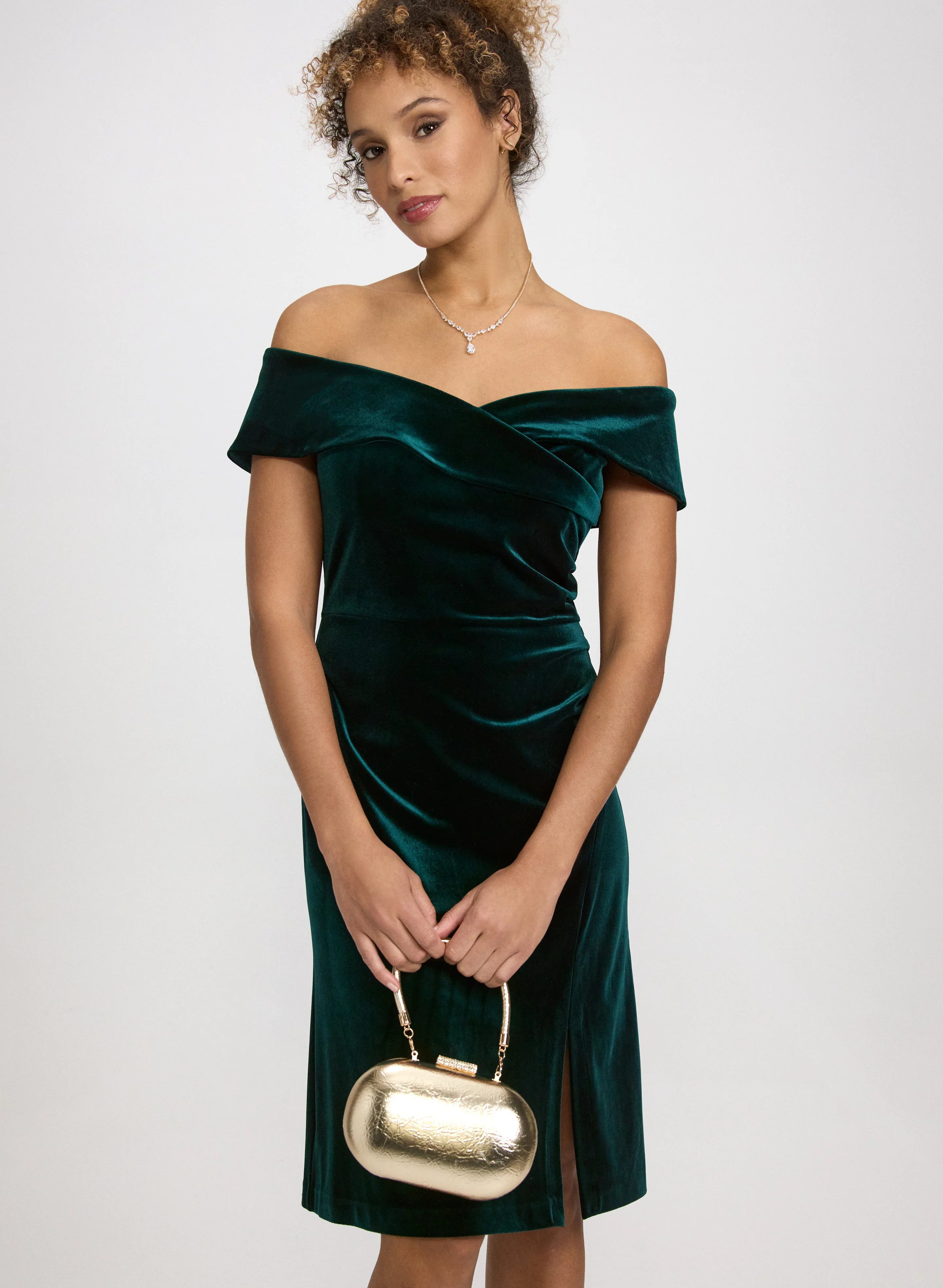 Off-The-Shoulder Velvet Dress - Image 2