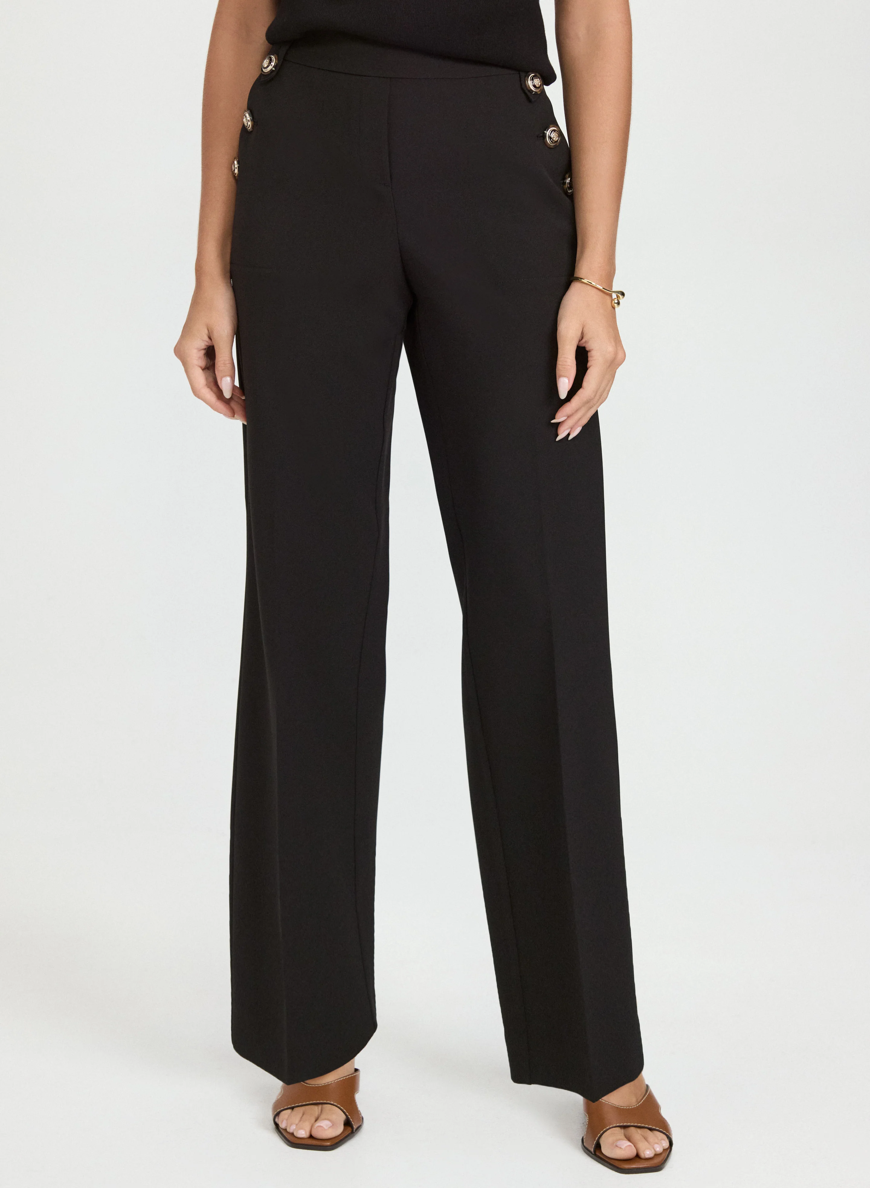 Olivia Embossed Button Wide-Leg Pants